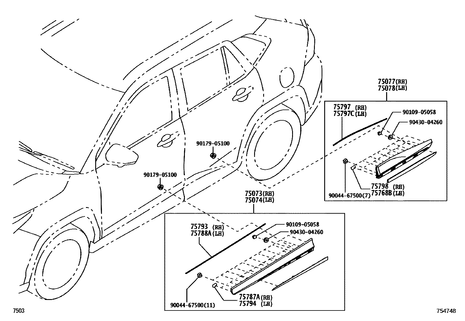 Toyota YARIS 侧防护条 EPC diagram — 754748