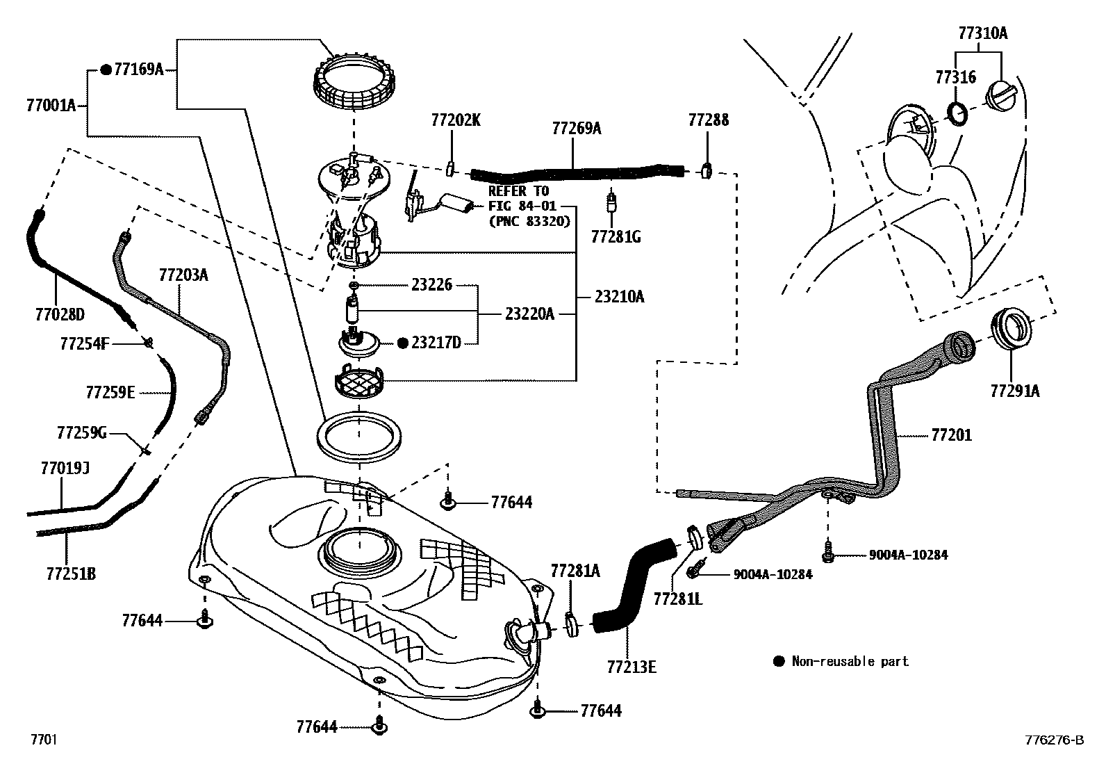 Toyota YARIS 燃油箱和燃油管 EPC diagram — 776276B