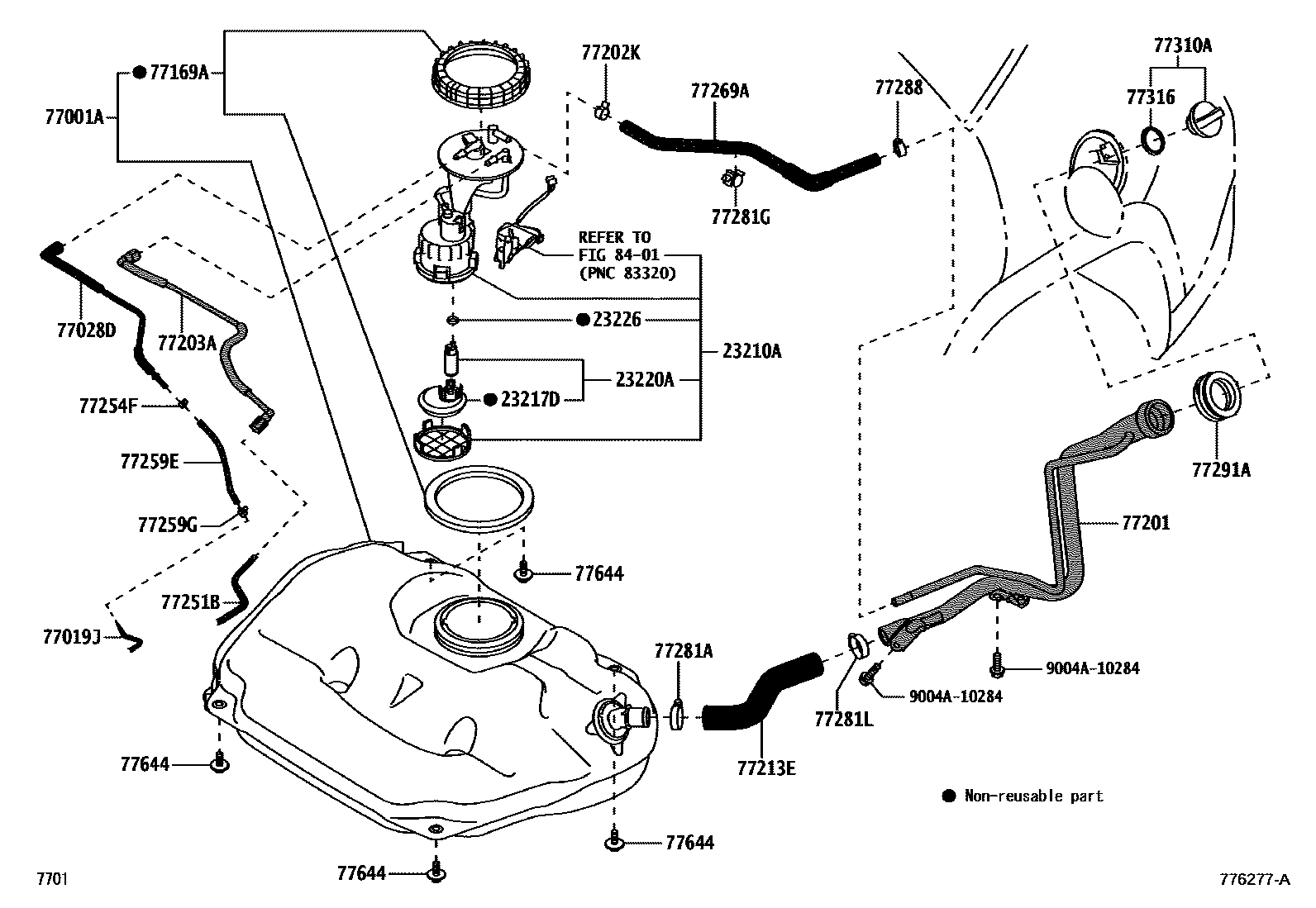 Toyota YARIS 燃油箱和燃油管 EPC diagram — 776277A