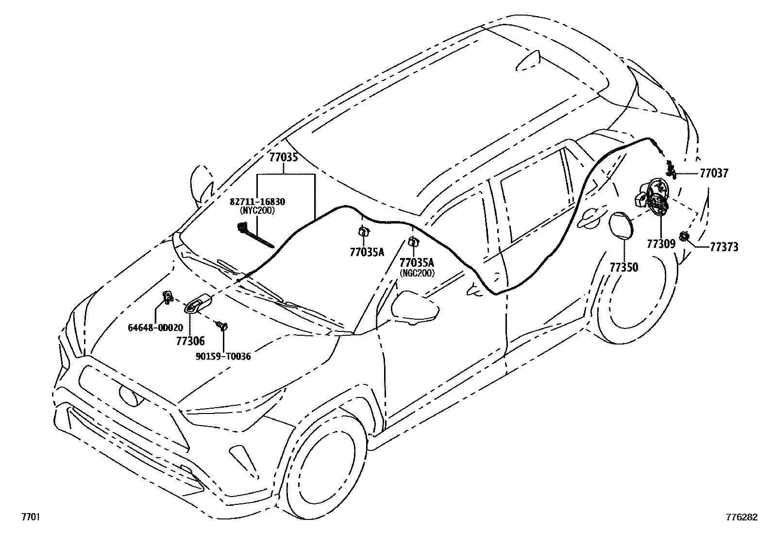 Toyota YARIS 燃油箱和燃油管 EPC diagram — 776282