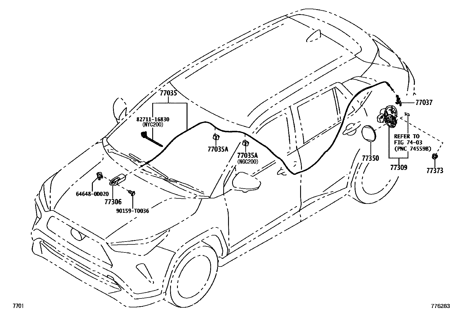 Toyota YARIS 燃油箱和燃油管 EPC diagram — 776283