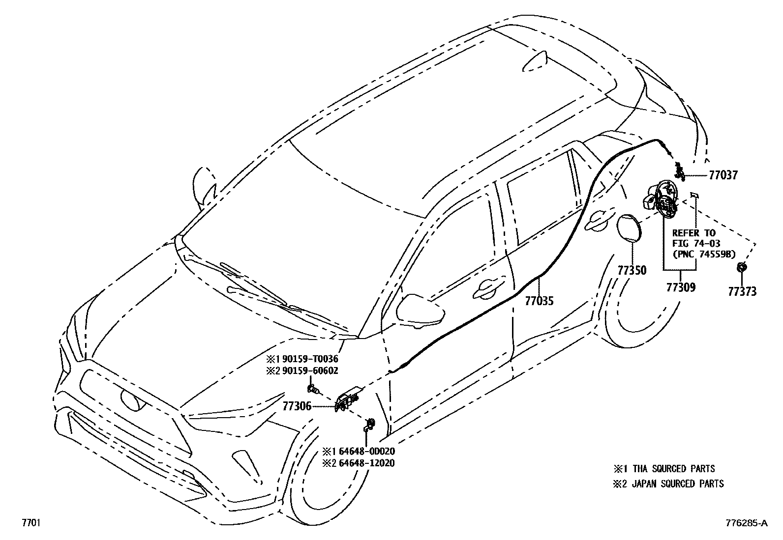 Toyota YARIS 燃油箱和燃油管 EPC diagram — 776285A