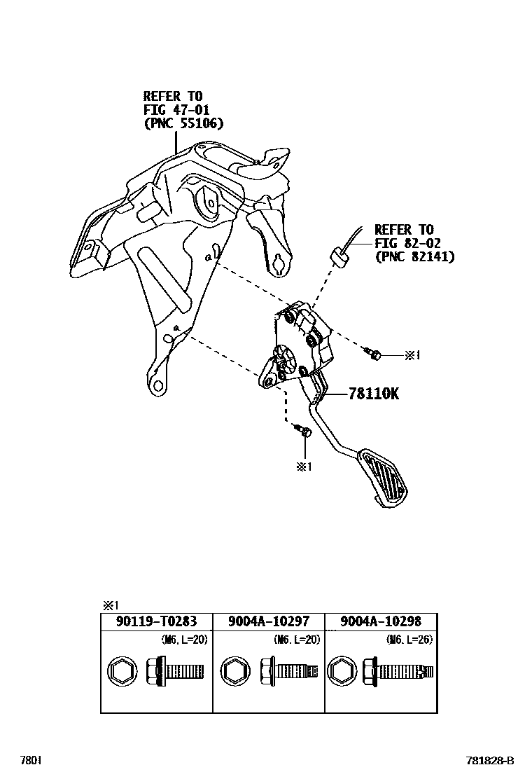 Toyota YARIS accelerator pedal connecting rod EPC diagram — 781828B