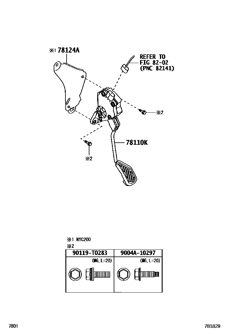 Toyota YARIS accelerator pedal connecting rod EPC diagram — 781829