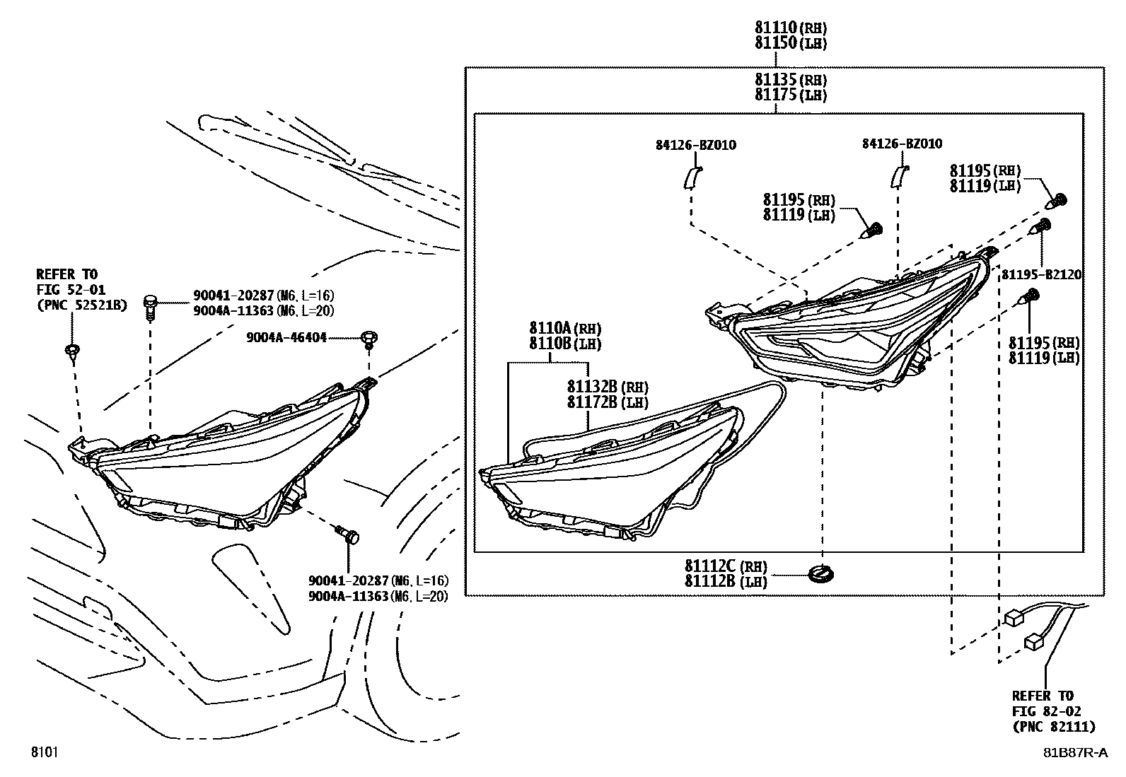 Toyota YARIS Headlamp EPC diagram — 81B87RA