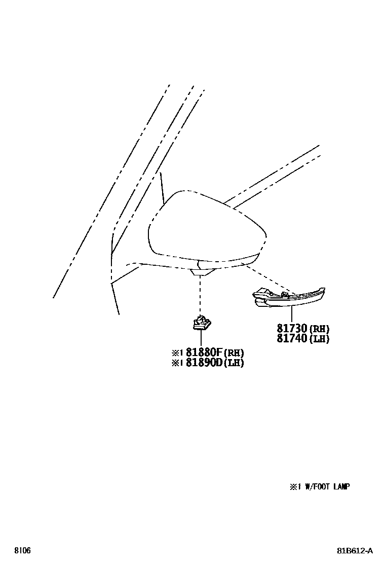 Toyota YARIS Side Turn Signal & Outer Mirror Lamp EPC diagram — 81B612A