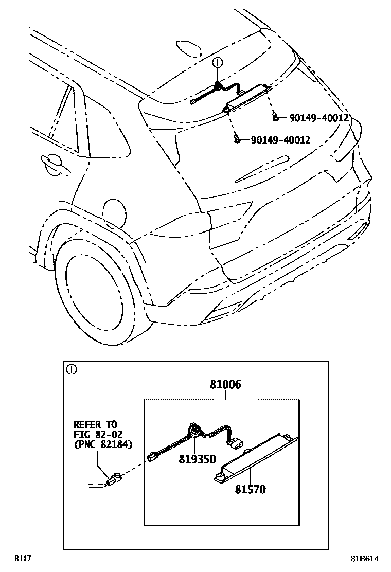 Toyota YARIS 高位刹车灯 EPC diagram — 81B614