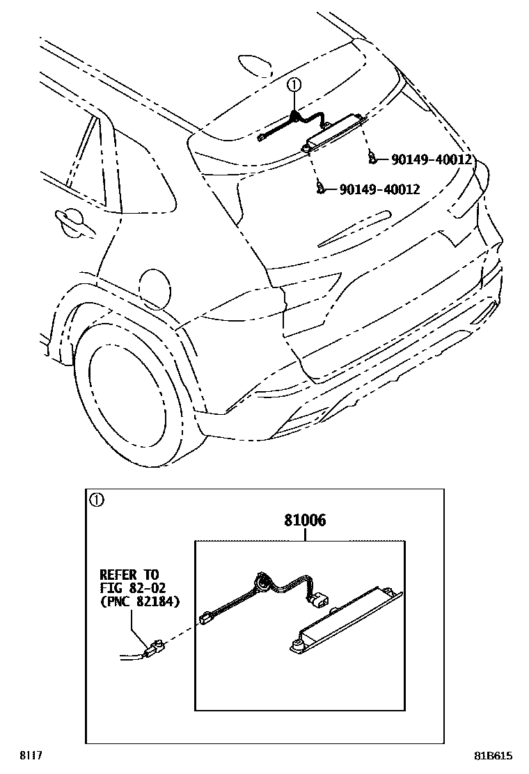 Toyota YARIS 高位刹车灯 EPC diagram — 81B615
