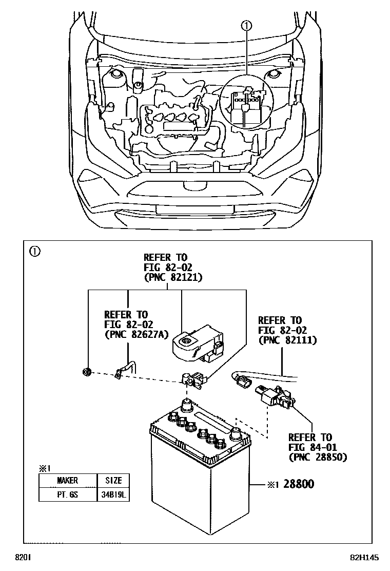 Toyota YARIS 蓄电池和蓄电池电缆 EPC diagram — 82H145