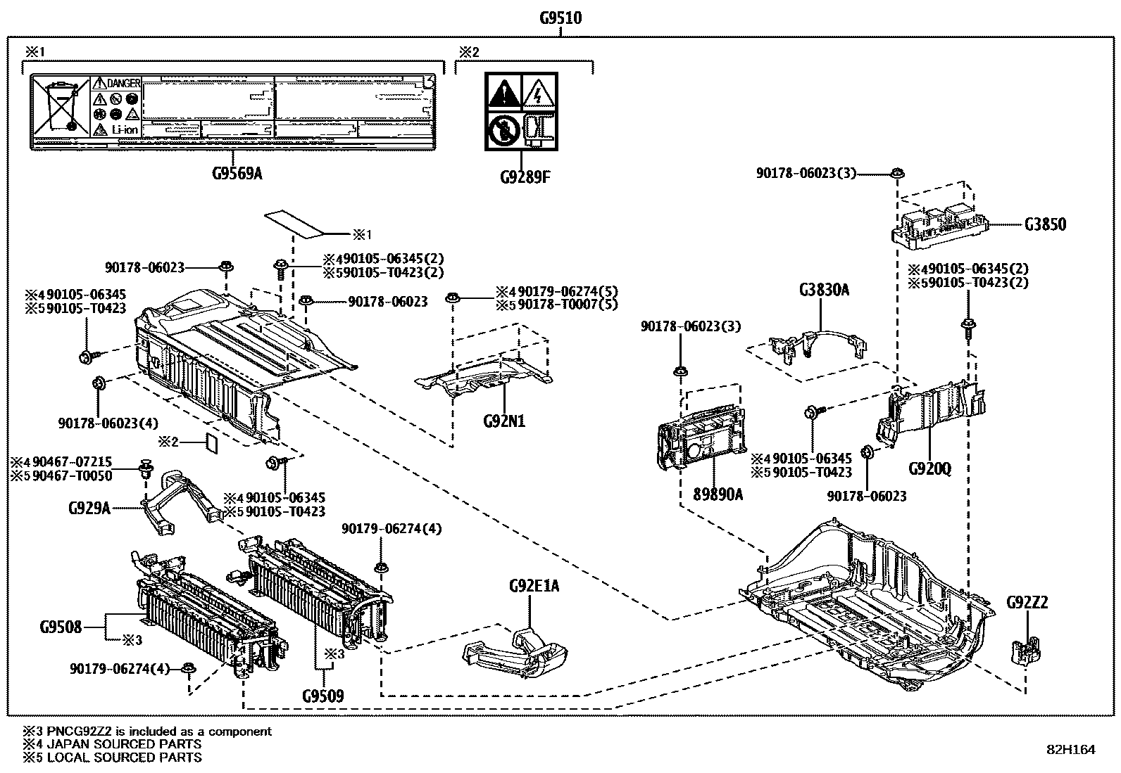 Toyota YARIS 蓄电池和蓄电池电缆 EPC diagram — 82H164