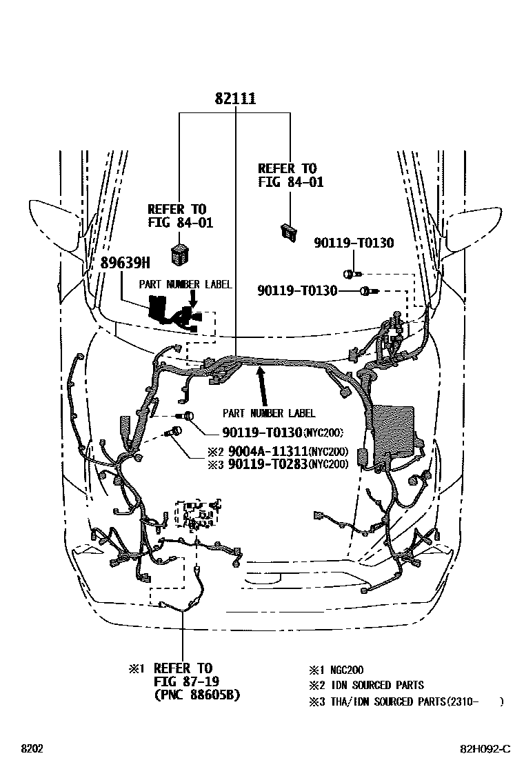 Toyota YARIS 线束和卡夹 EPC diagram — 82H092C