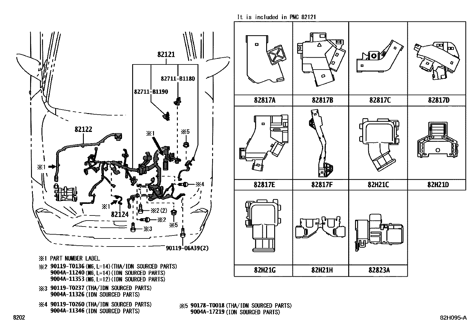Toyota YARIS 线束和卡夹 EPC diagram — 82H095A