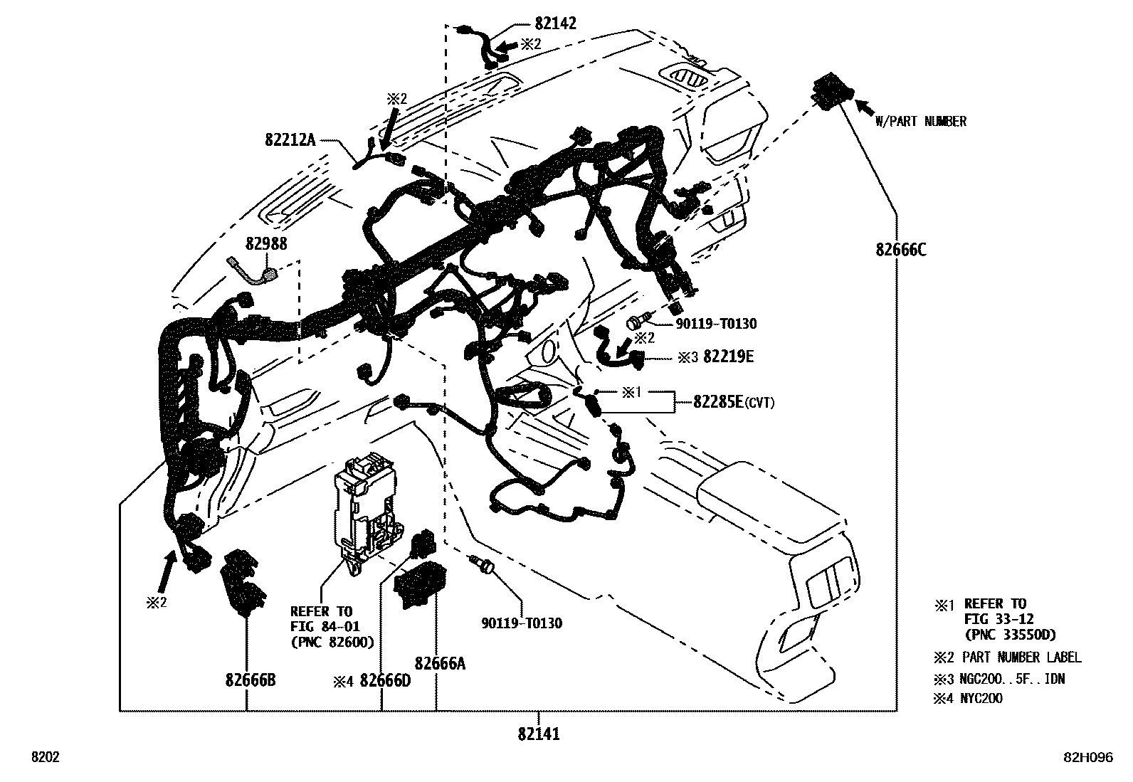 Toyota YARIS 线束和卡夹 EPC diagram — 82H096