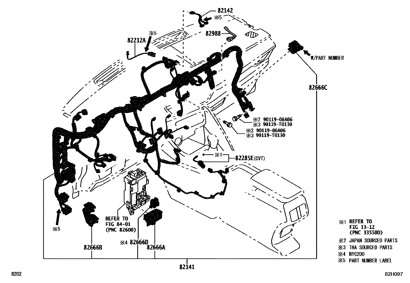 Toyota YARIS 线束和卡夹 EPC diagram — 82H097
