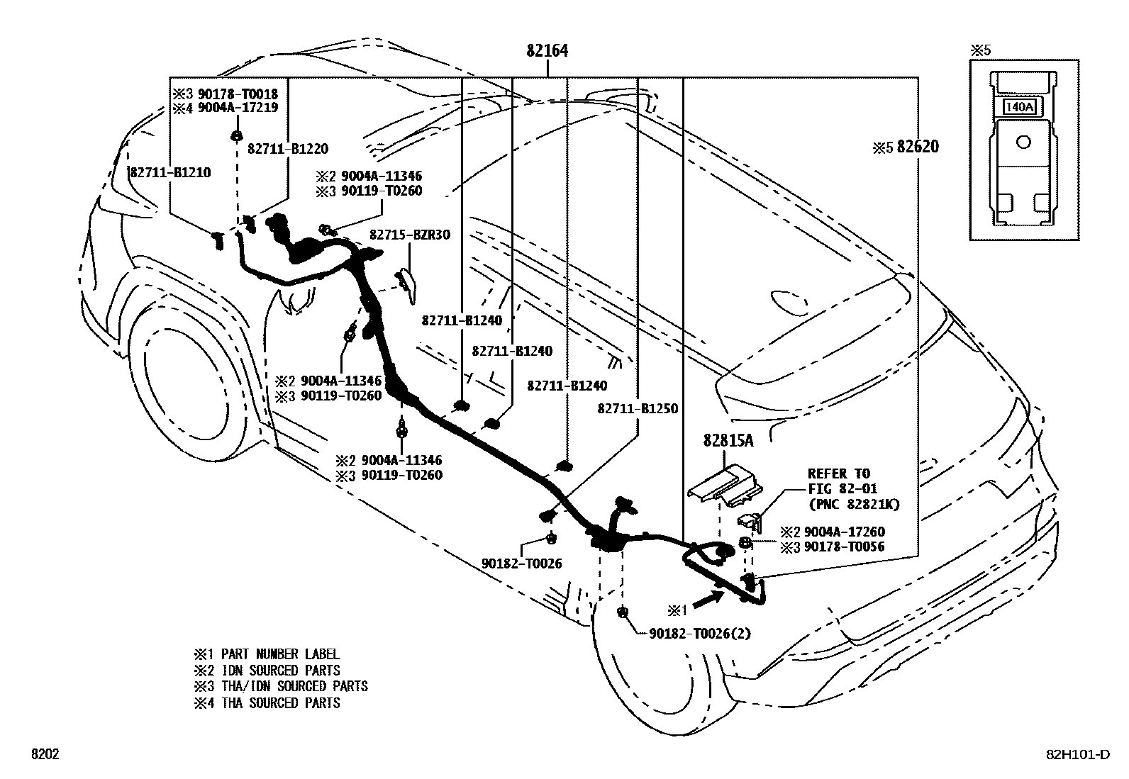Toyota YARIS 线束和卡夹 EPC diagram — 82H101D