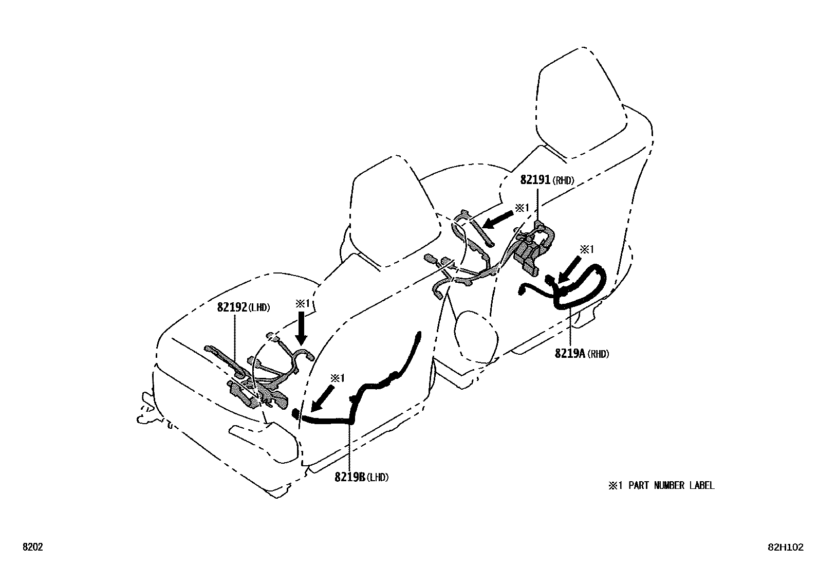 Toyota YARIS 线束和卡夹 EPC diagram — 82H102