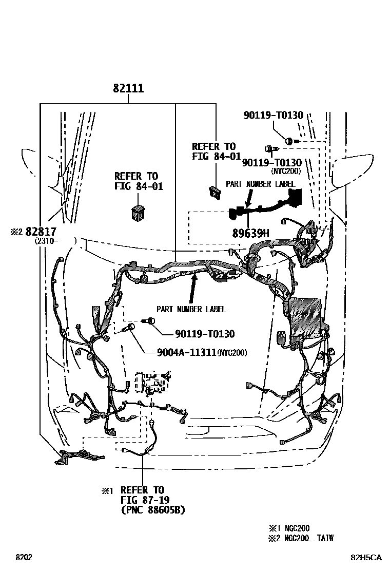 Toyota YARIS 线束和卡夹 EPC diagram — 82H5CA