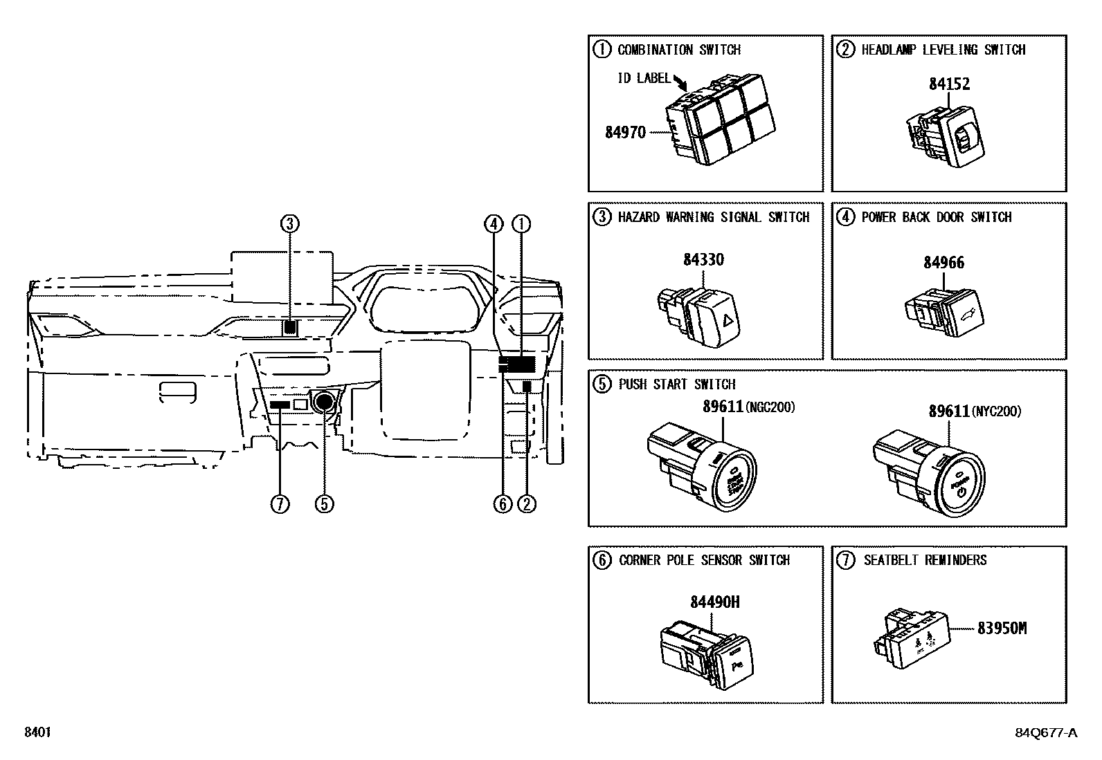 Toyota YARIS 开关和继电器和ECU EPC diagram — 84Q677A