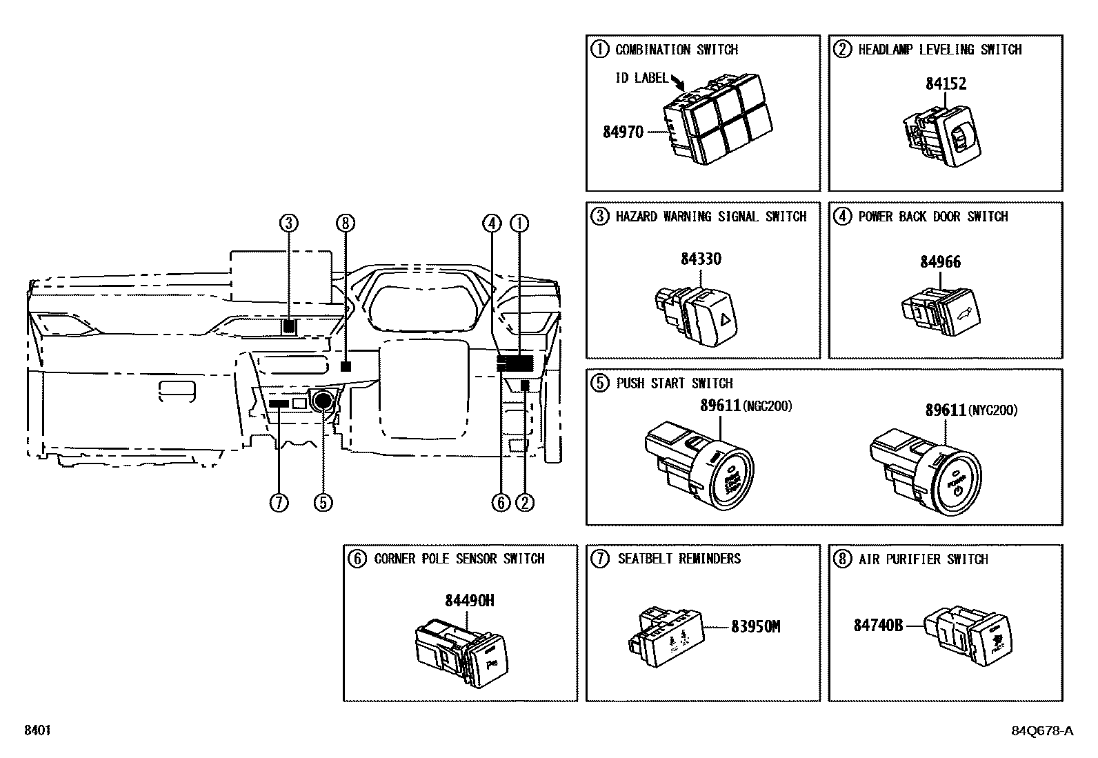 Toyota YARIS 开关和继电器和ECU EPC diagram — 84Q678A