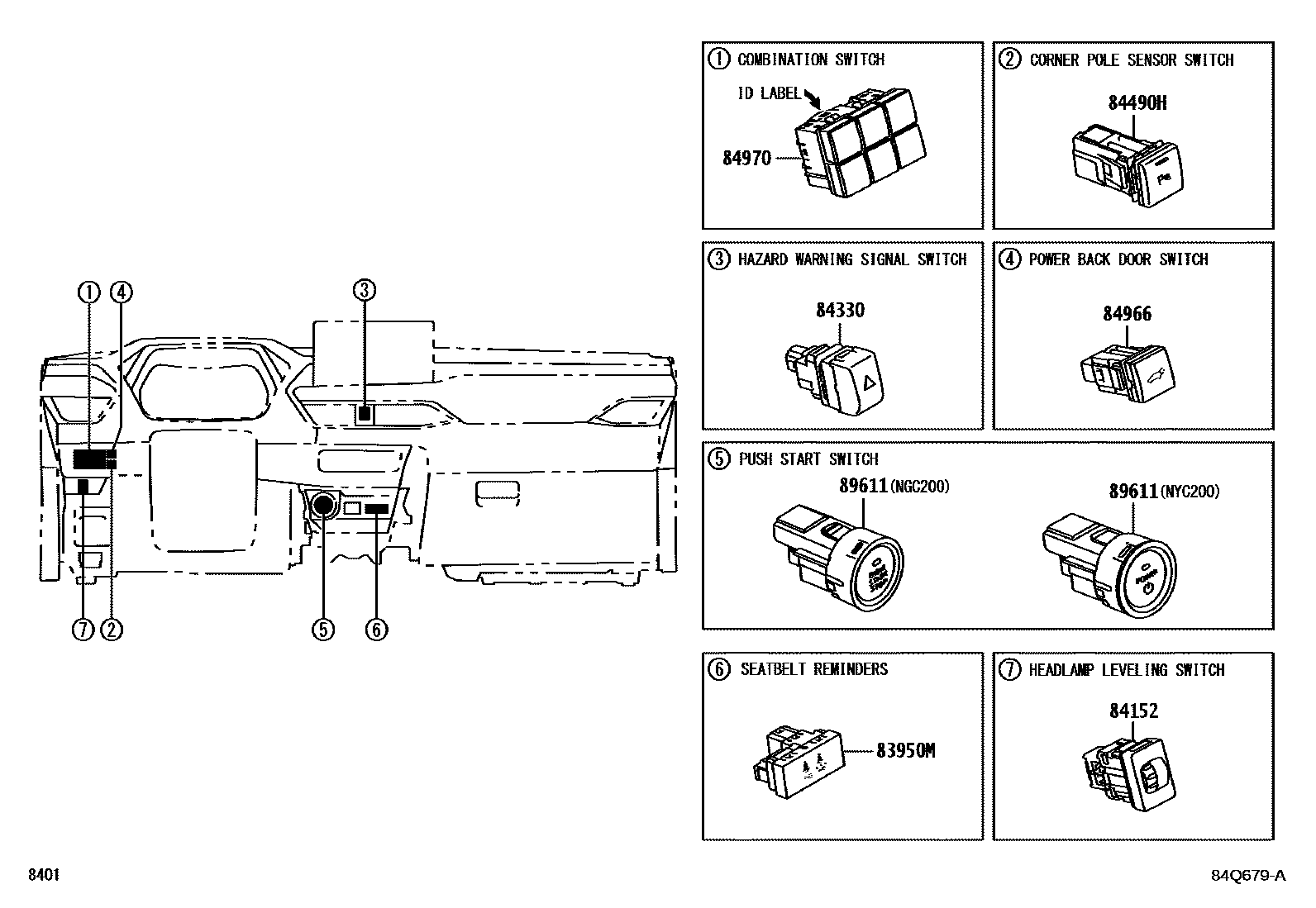 Toyota YARIS 开关和继电器和ECU EPC diagram — 84Q679A
