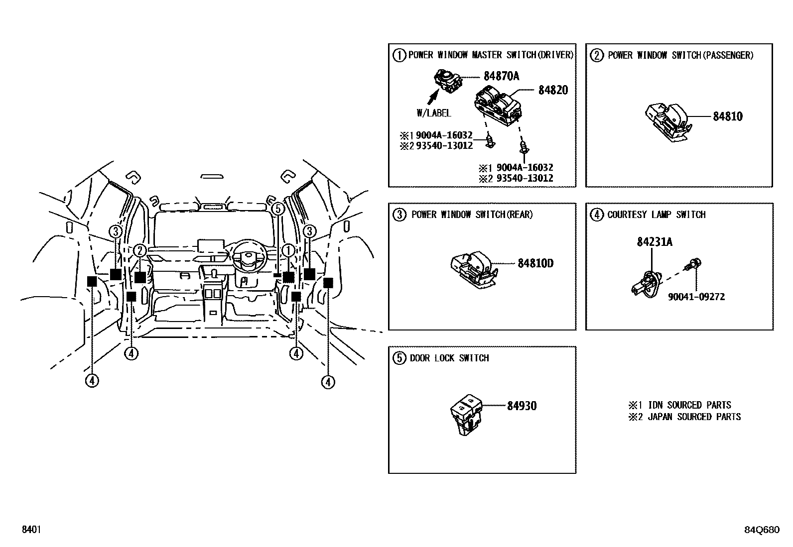 Toyota YARIS 开关和继电器和ECU EPC diagram — 84Q680