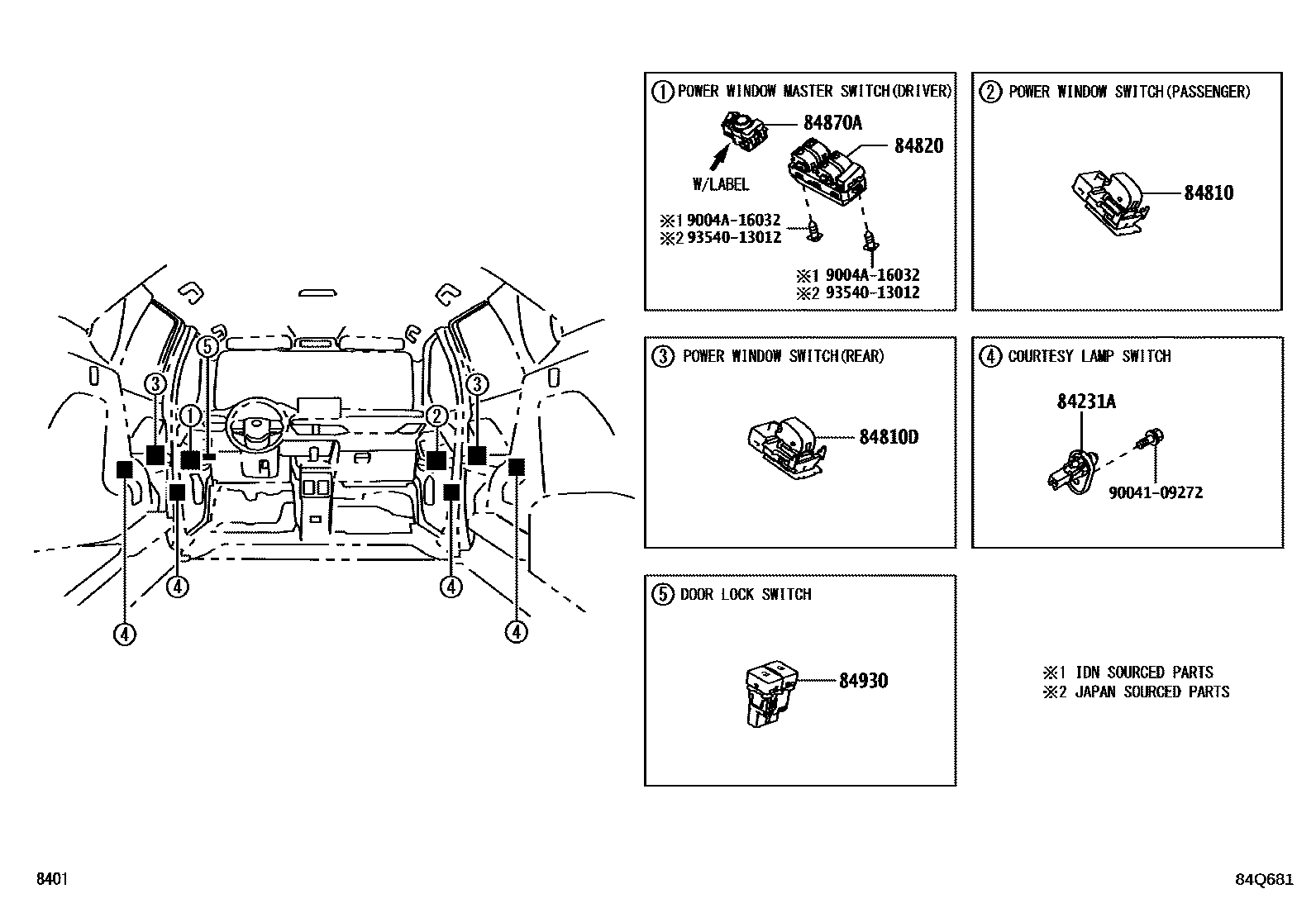 Toyota YARIS 开关和继电器和ECU EPC diagram — 84Q681