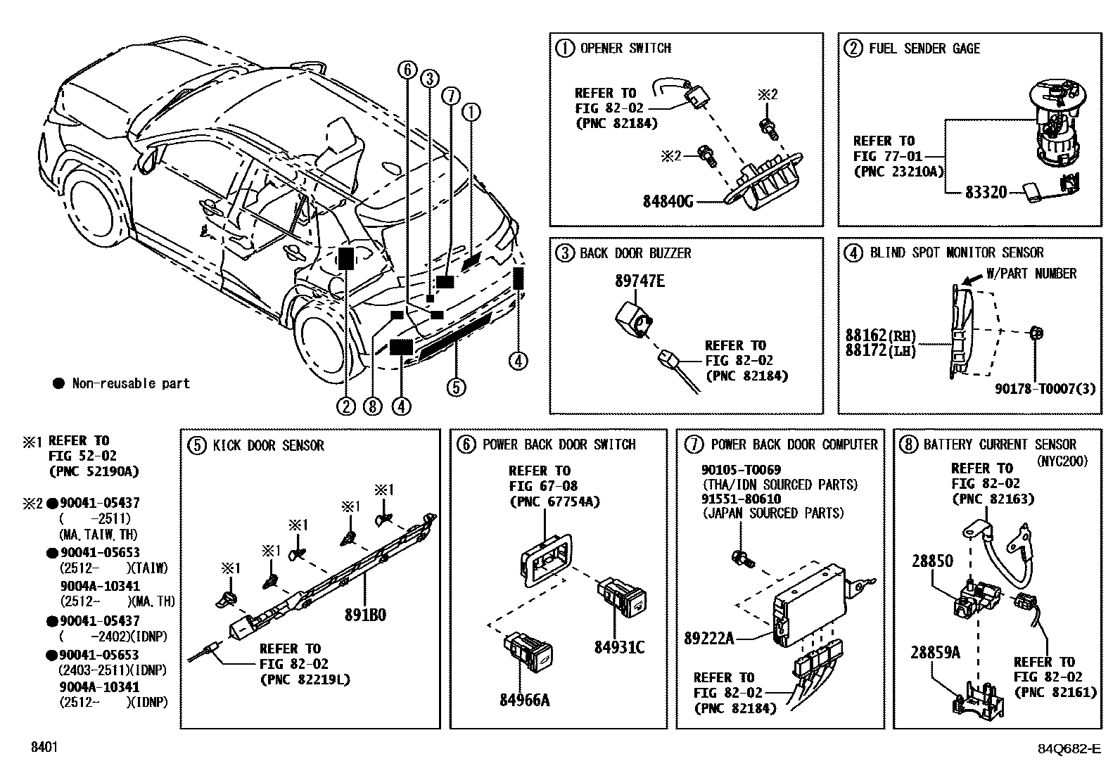 Toyota YARIS 开关和继电器和ECU EPC diagram — 84Q682E