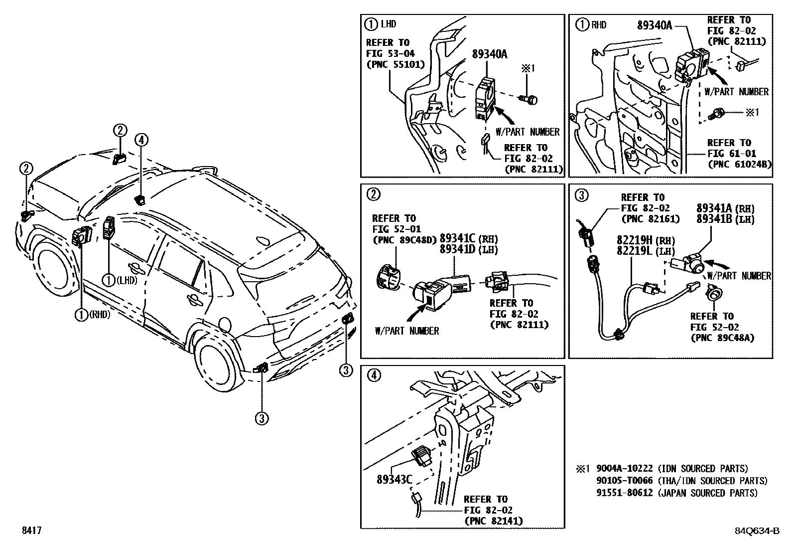 Toyota YARIS 测距雷达和倒车雷达 EPC diagram — 84Q634B