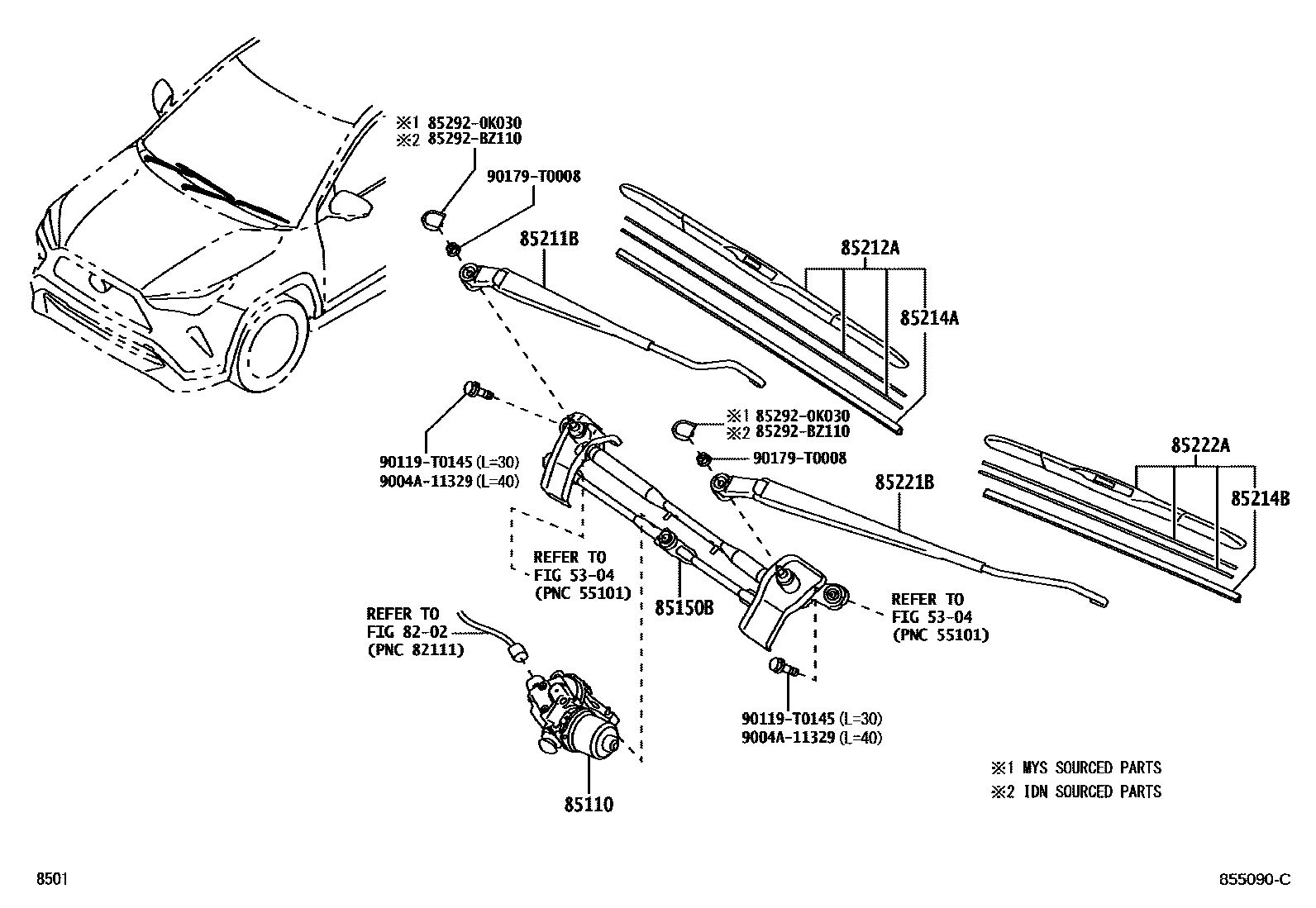 Toyota YARIS 挡风玻璃刮水器 EPC diagram — 855090C