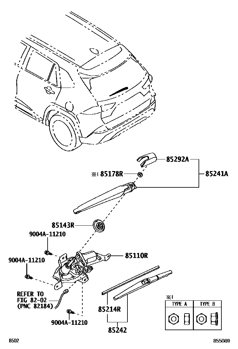 Toyota YARIS 后刮水器 EPC diagram — 855089