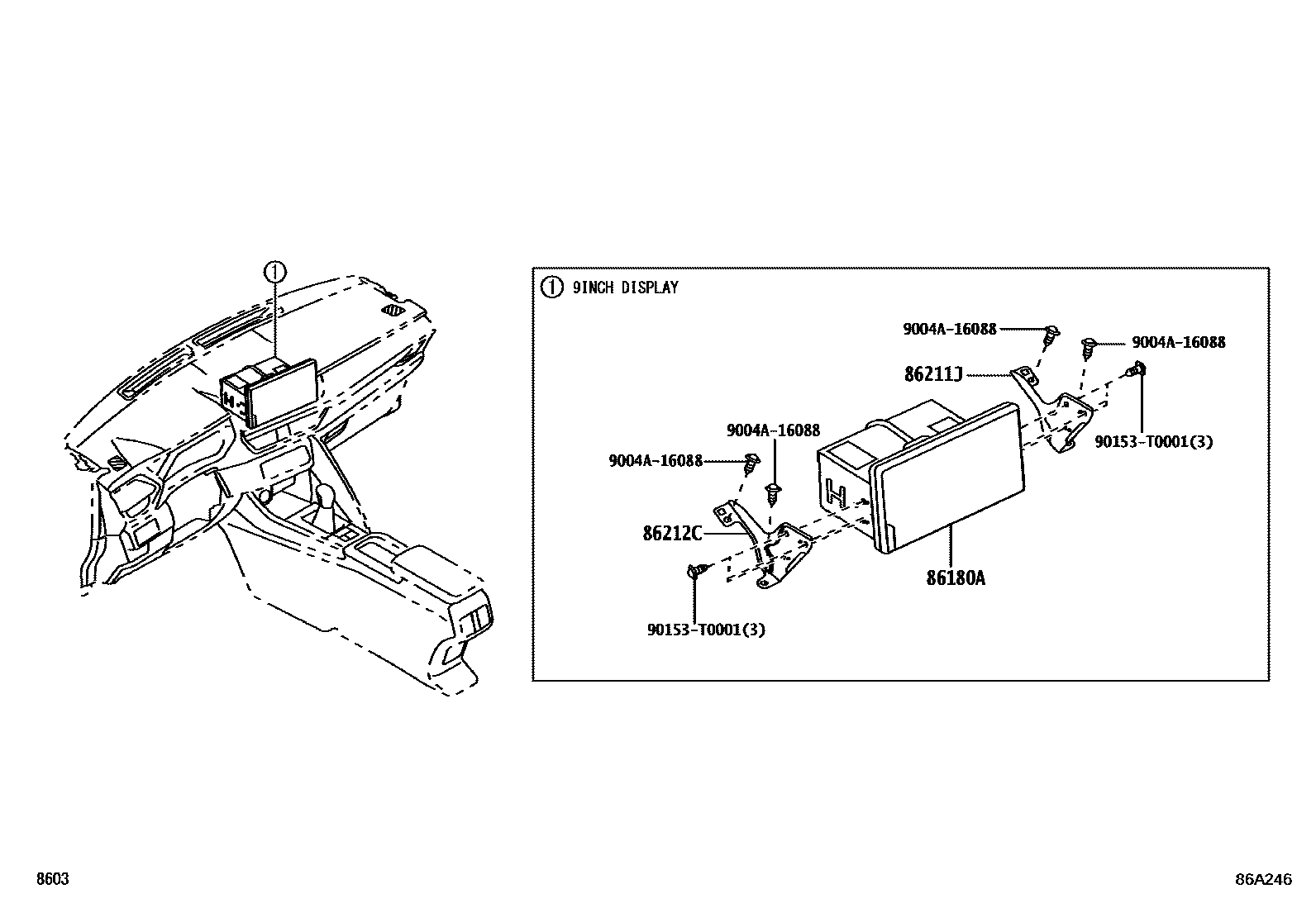 Toyota YARIS 导航和前监视器显示屏 EPC diagram — 86A246