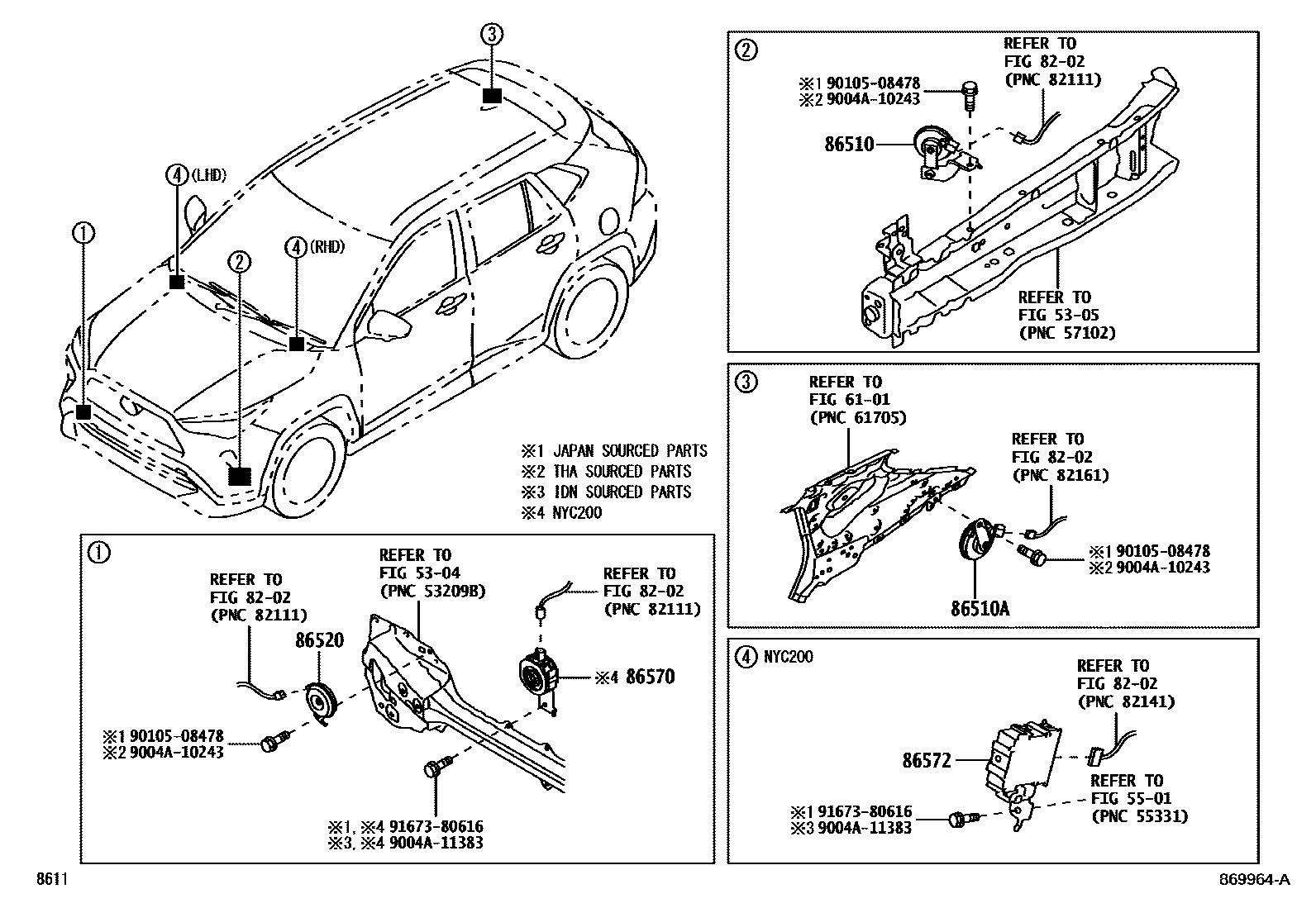 Toyota YARIS 喇叭 EPC diagram — 869964A