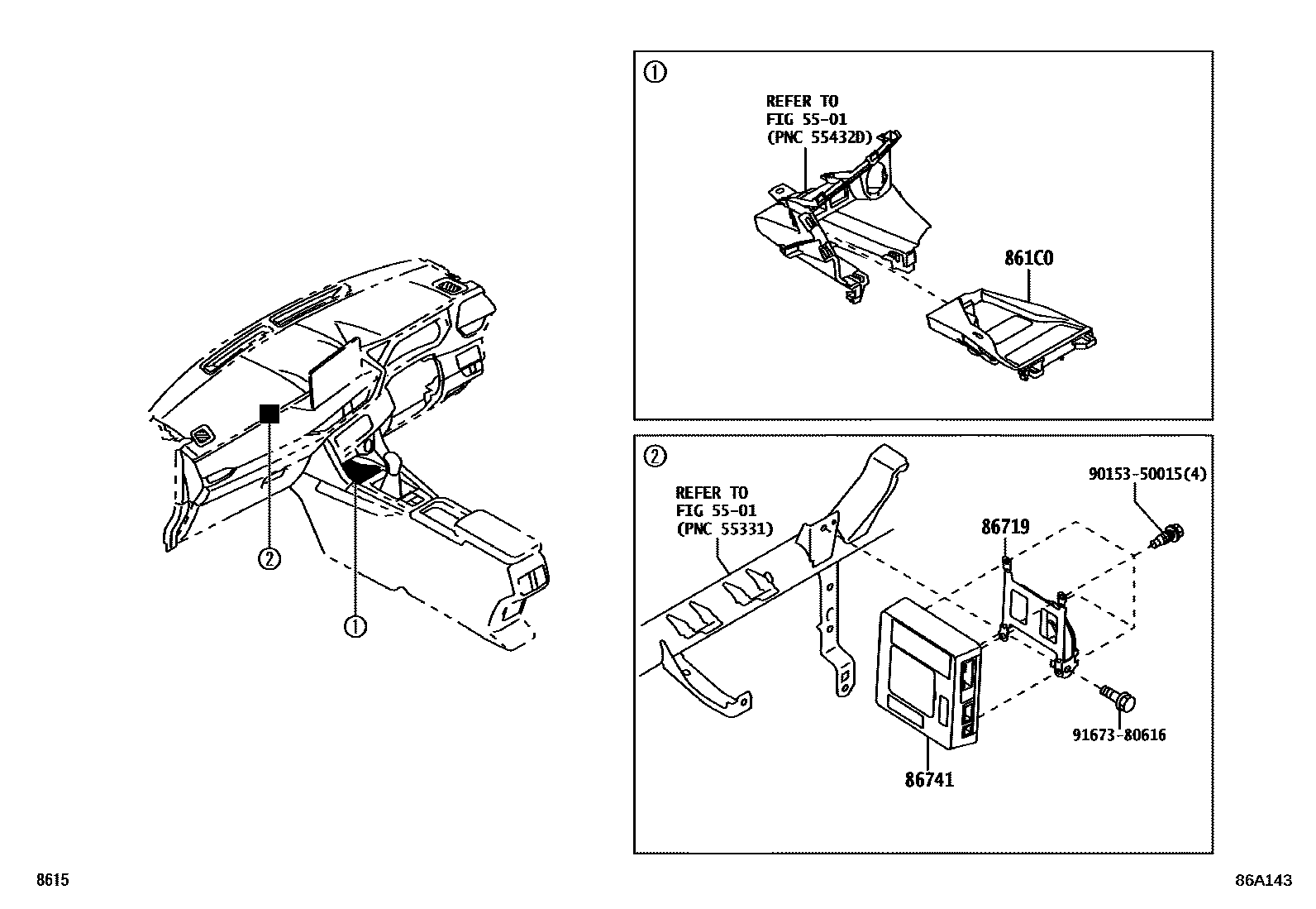 Toyota YARIS 车载电话和呼救装置 EPC diagram — 86A143