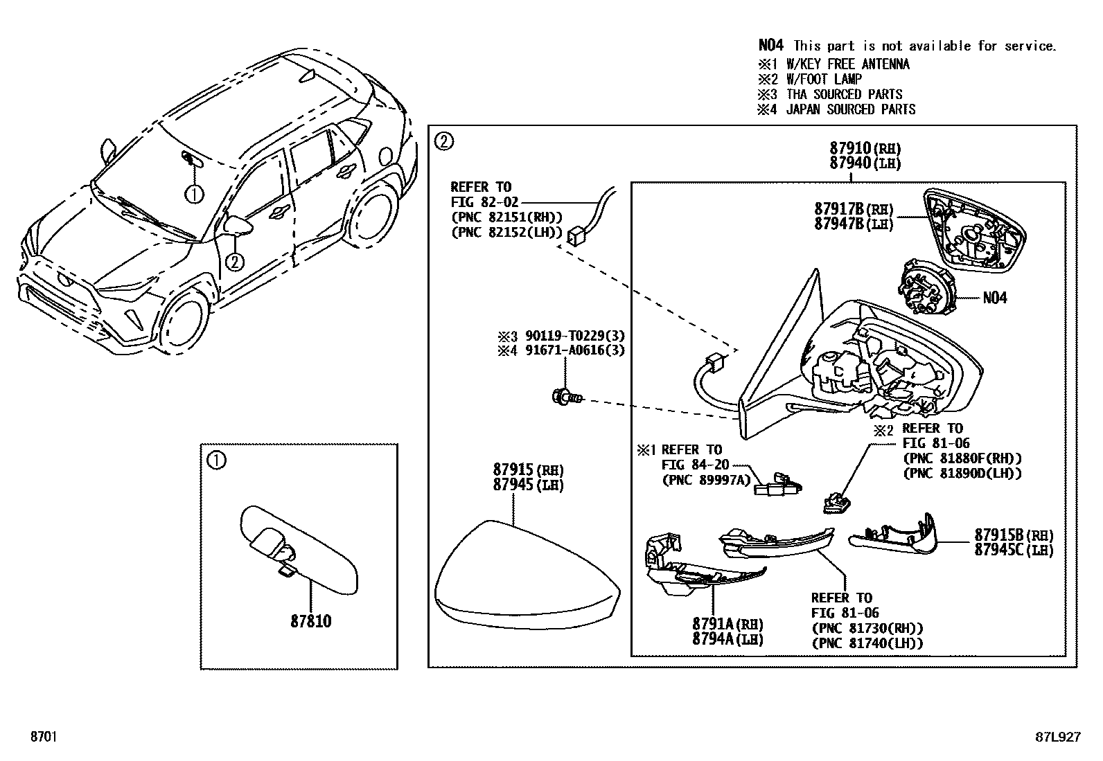 Toyota YARIS 后视镜 EPC diagram — 87L927