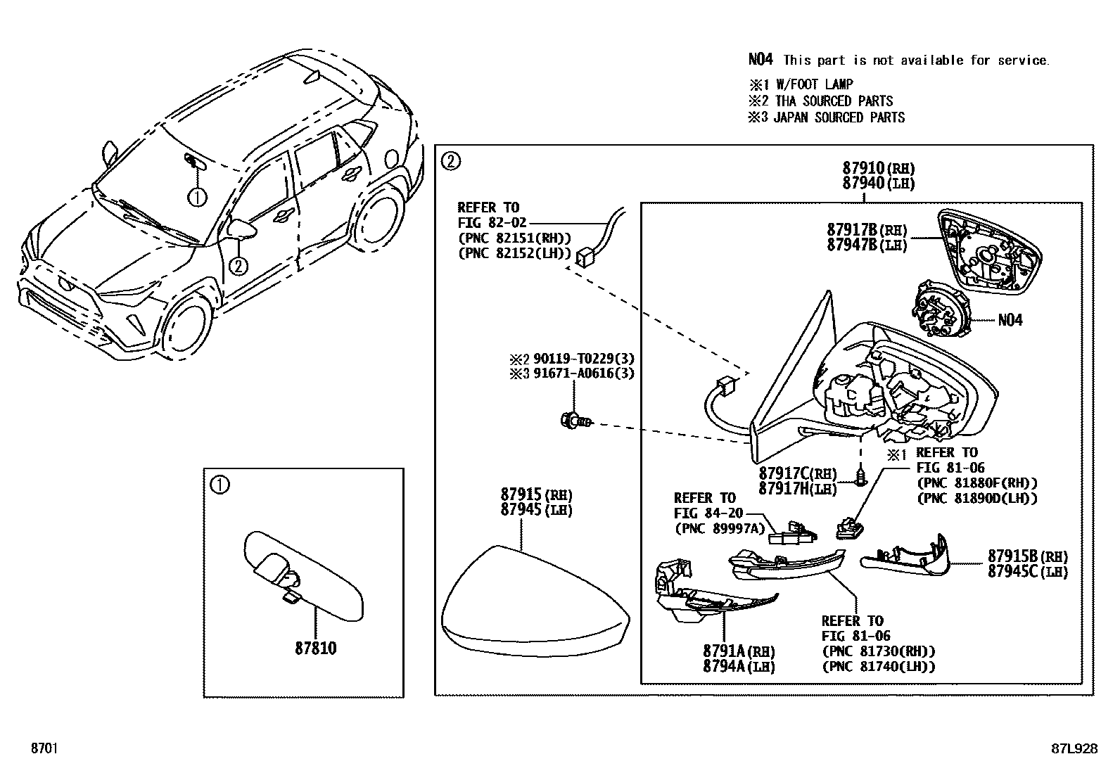 Toyota YARIS 后视镜 EPC diagram — 87L928