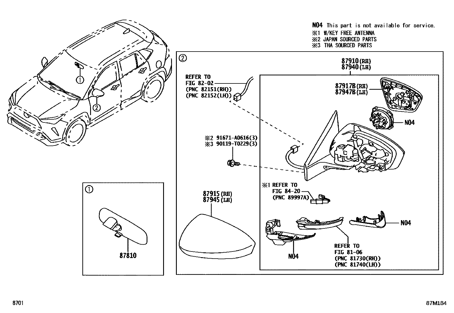 Toyota YARIS 后视镜 EPC diagram — 87M184