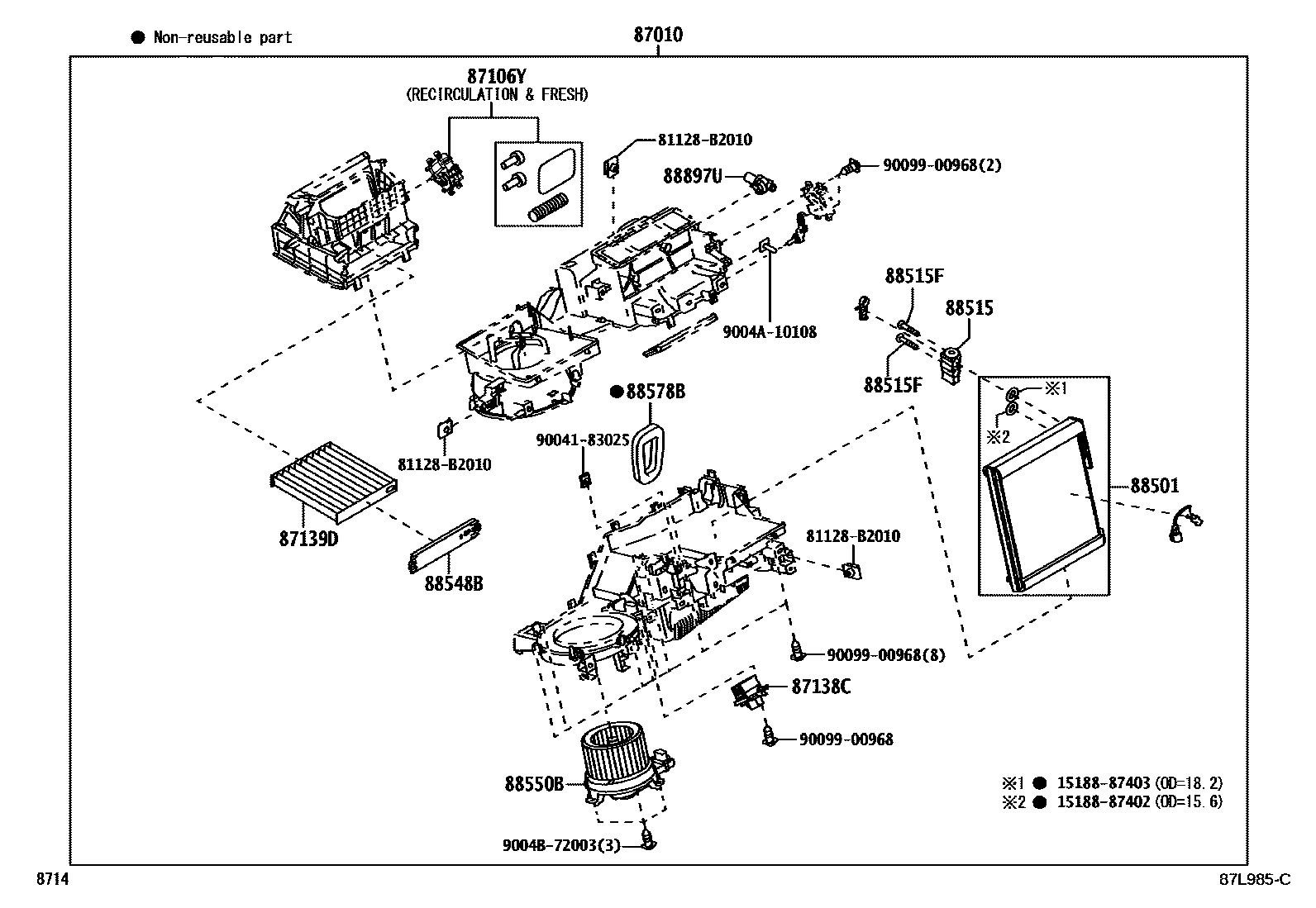 Toyota YARIS 暖风和空调系统 - 冷却器组件 EPC diagram — 87L985C