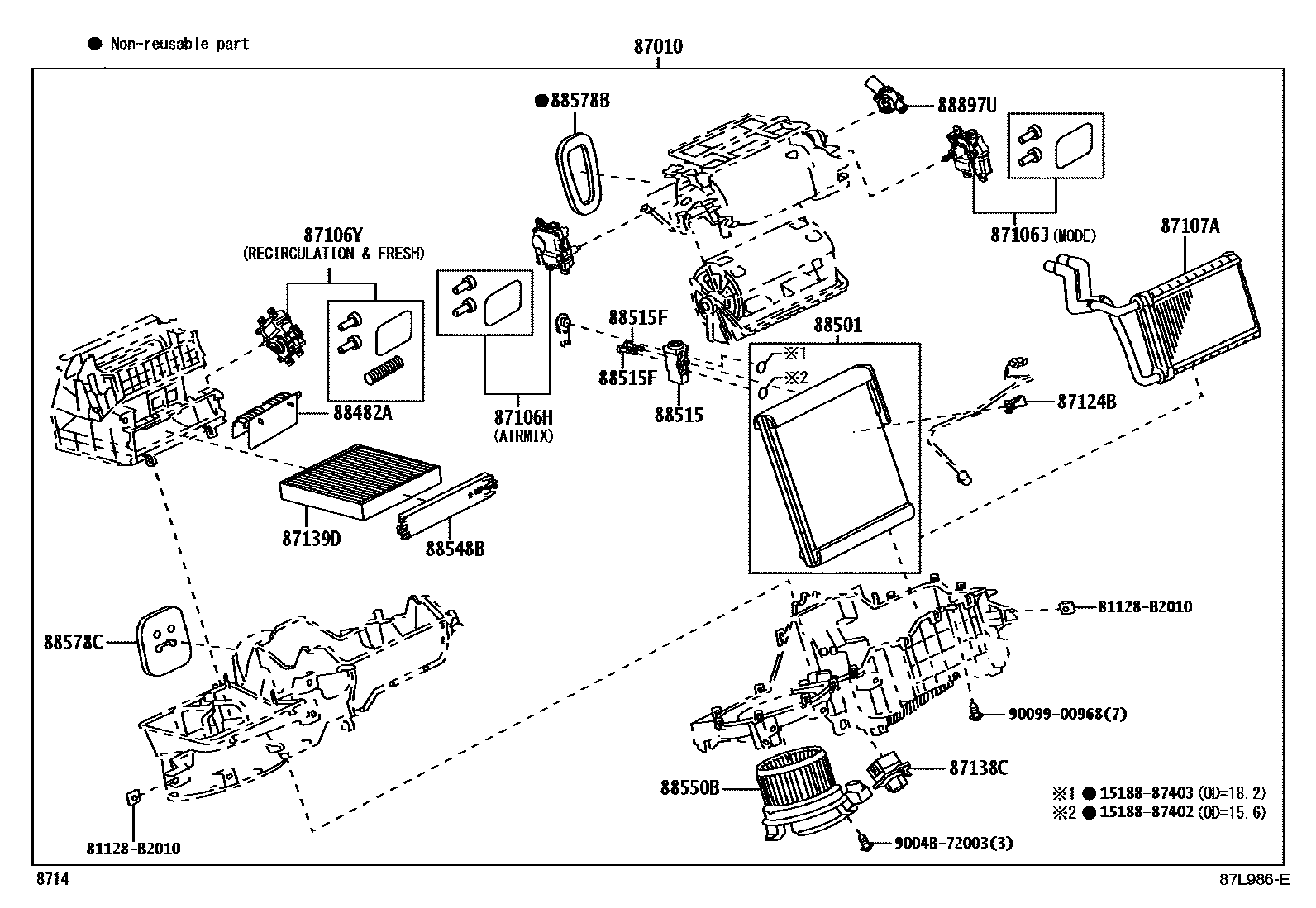 Toyota YARIS 暖风和空调系统 - 冷却器组件 EPC diagram — 87L986E