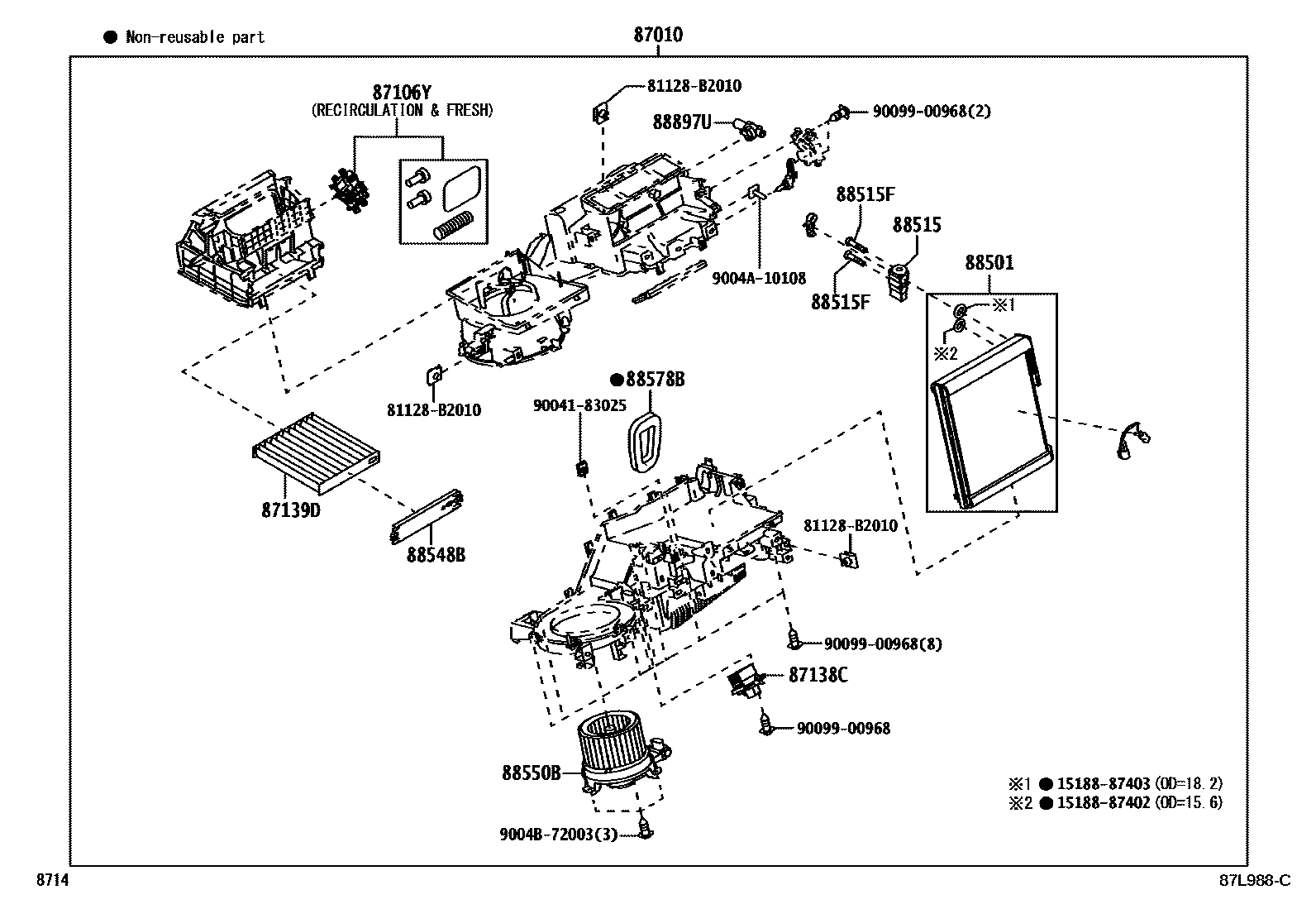 Toyota YARIS 暖风和空调系统 - 冷却器组件 EPC diagram — 87L988C