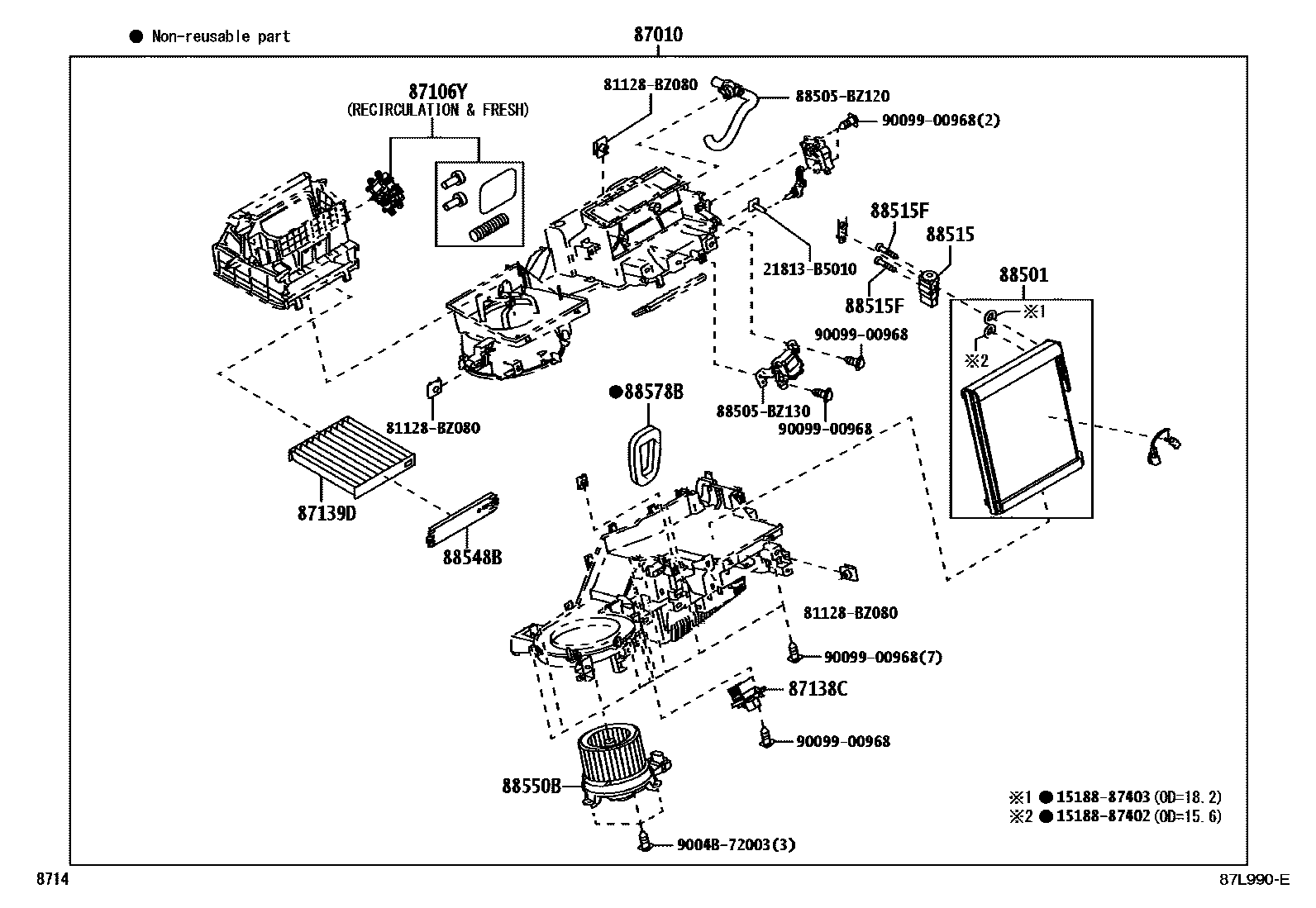 Toyota YARIS 暖风和空调系统 - 冷却器组件 EPC diagram — 87L990E