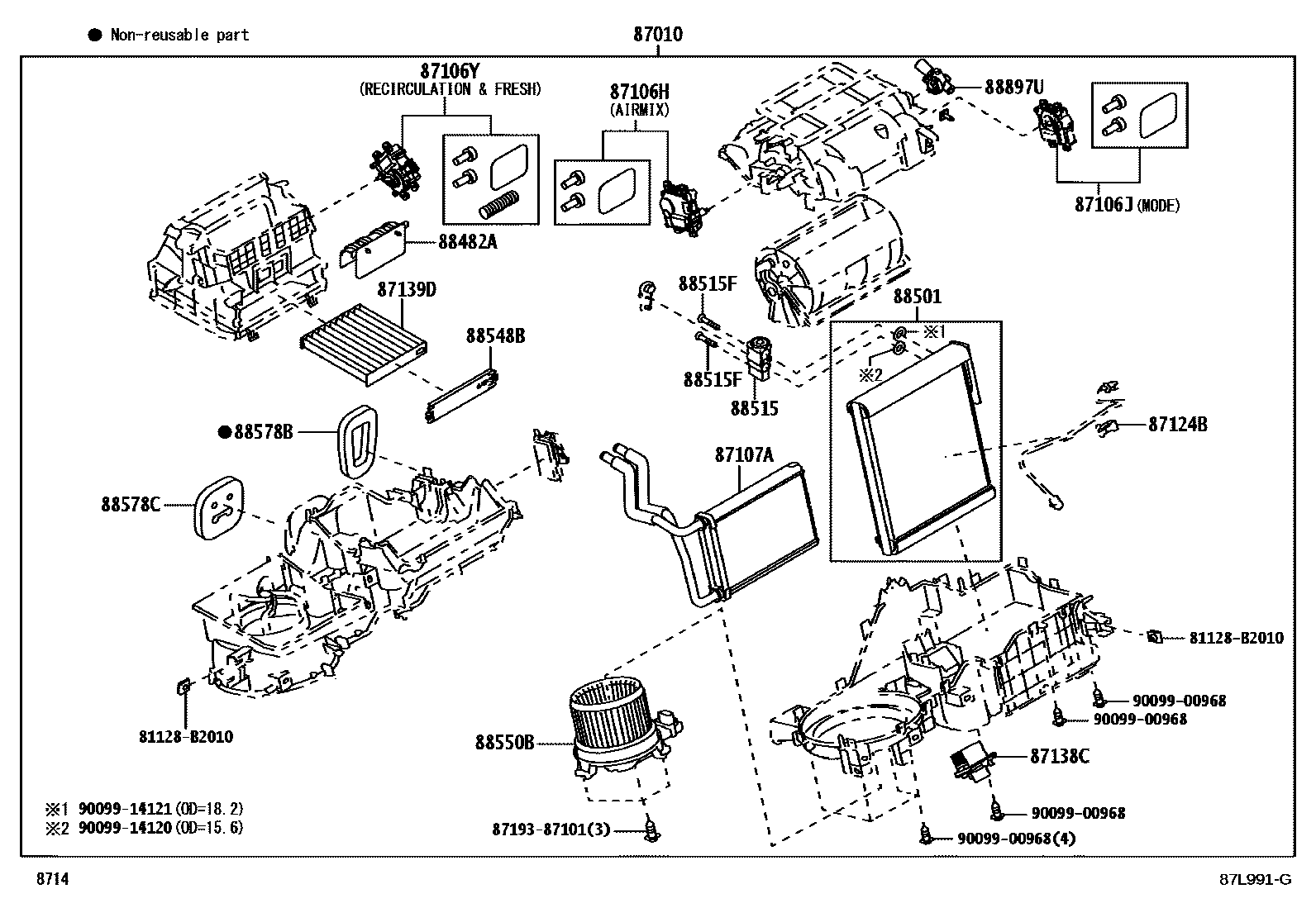 Toyota YARIS 暖风和空调系统 - 冷却器组件 EPC diagram — 87L991G