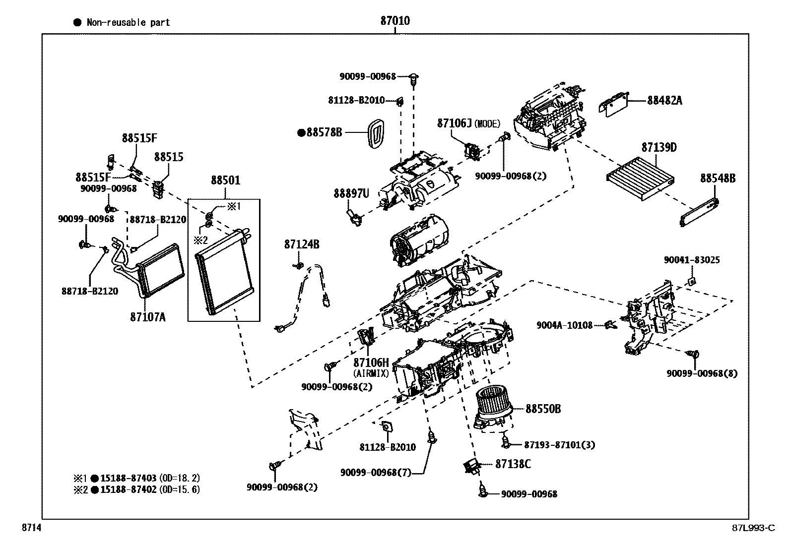 Toyota YARIS 暖风和空调系统 - 冷却器组件 EPC diagram — 87L993C