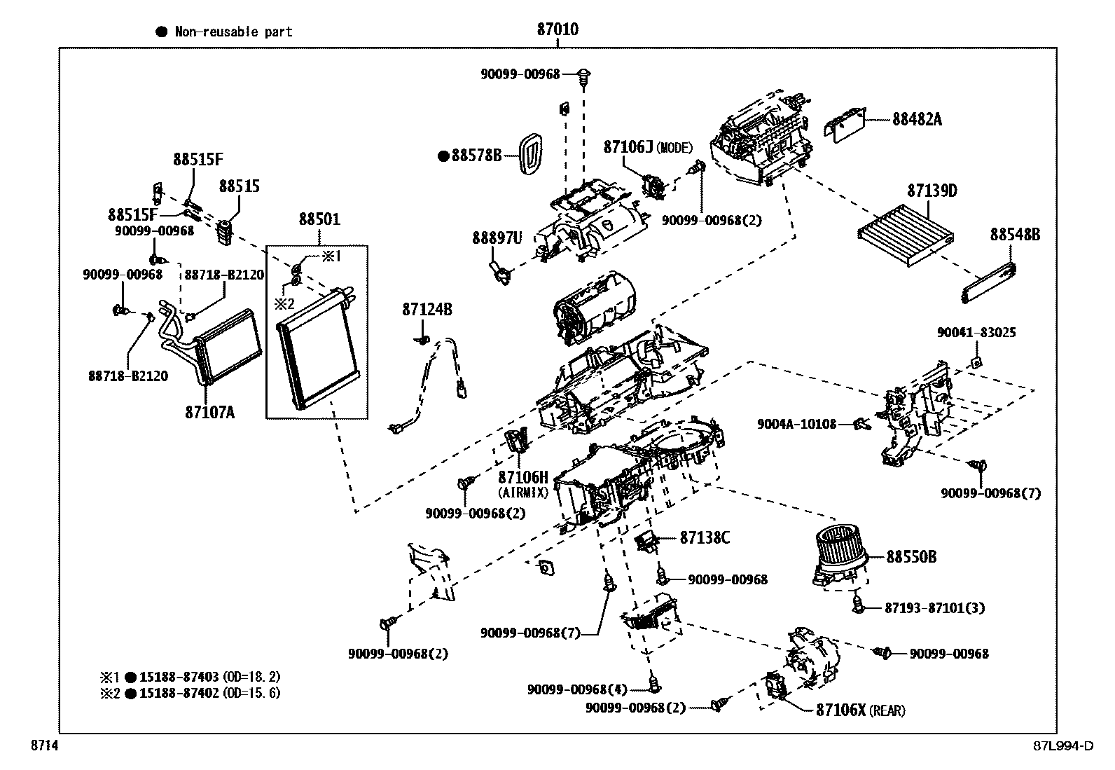 Toyota YARIS 暖风和空调系统 - 冷却器组件 EPC diagram — 87L994D