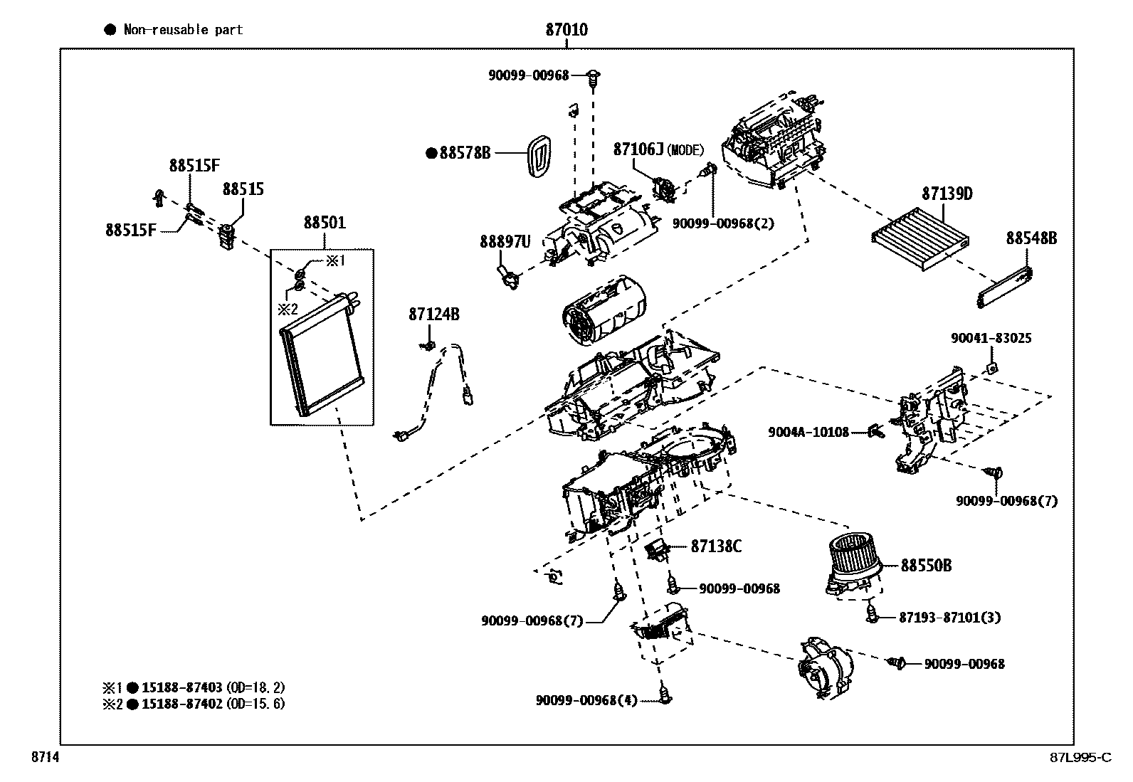 Toyota YARIS 暖风和空调系统 - 冷却器组件 EPC diagram — 87L995C