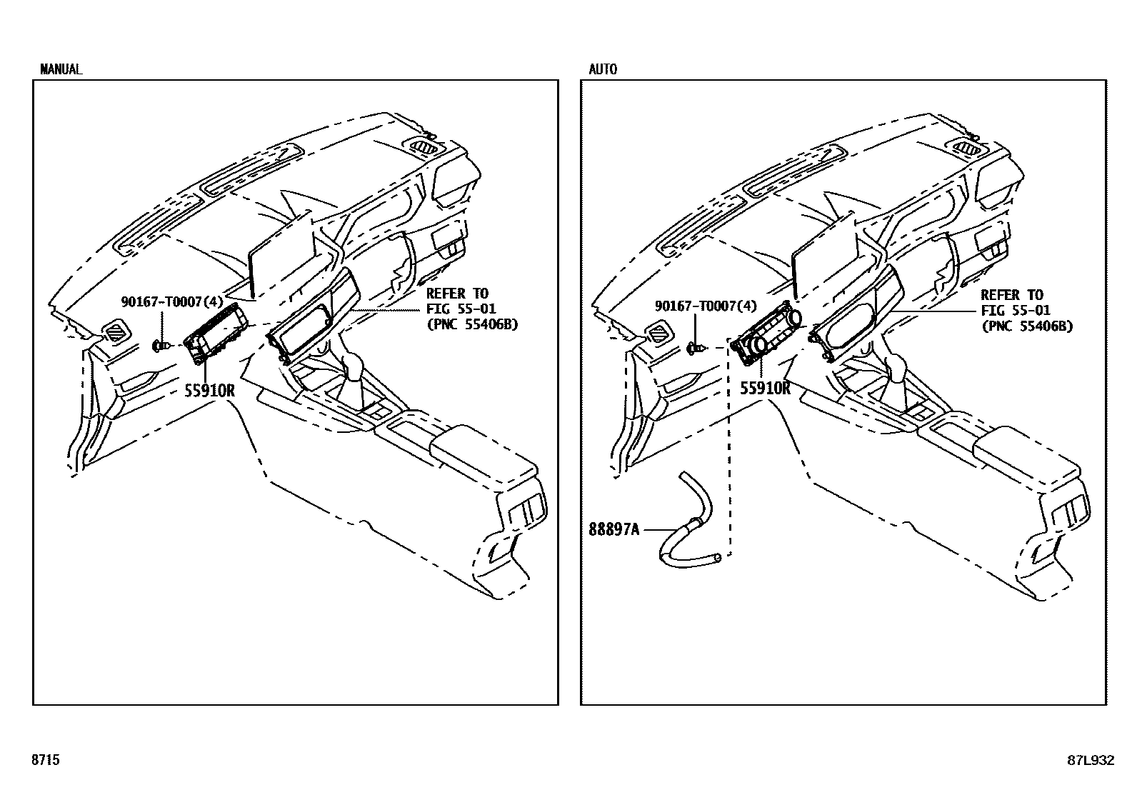 Toyota YARIS 暖风和空调系统 - 控制器和风管 EPC diagram — 87L932