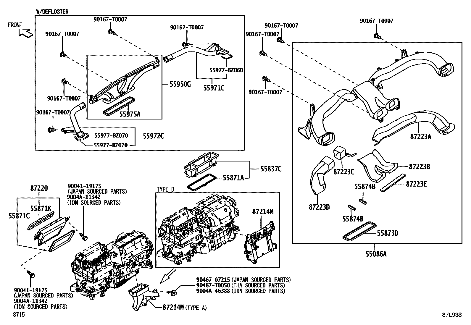 Toyota YARIS 暖风和空调系统 - 控制器和风管 EPC diagram — 87L933