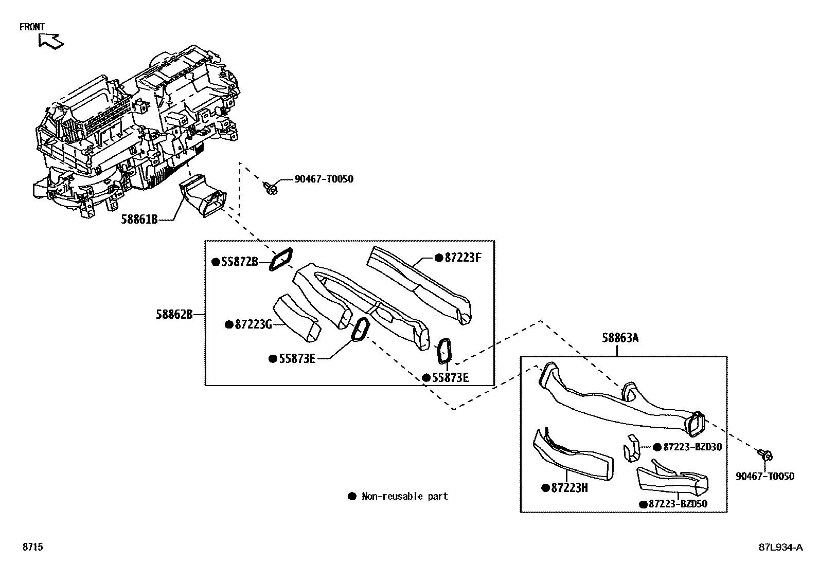 Toyota YARIS 暖风和空调系统 - 控制器和风管 EPC diagram — 87L934A
