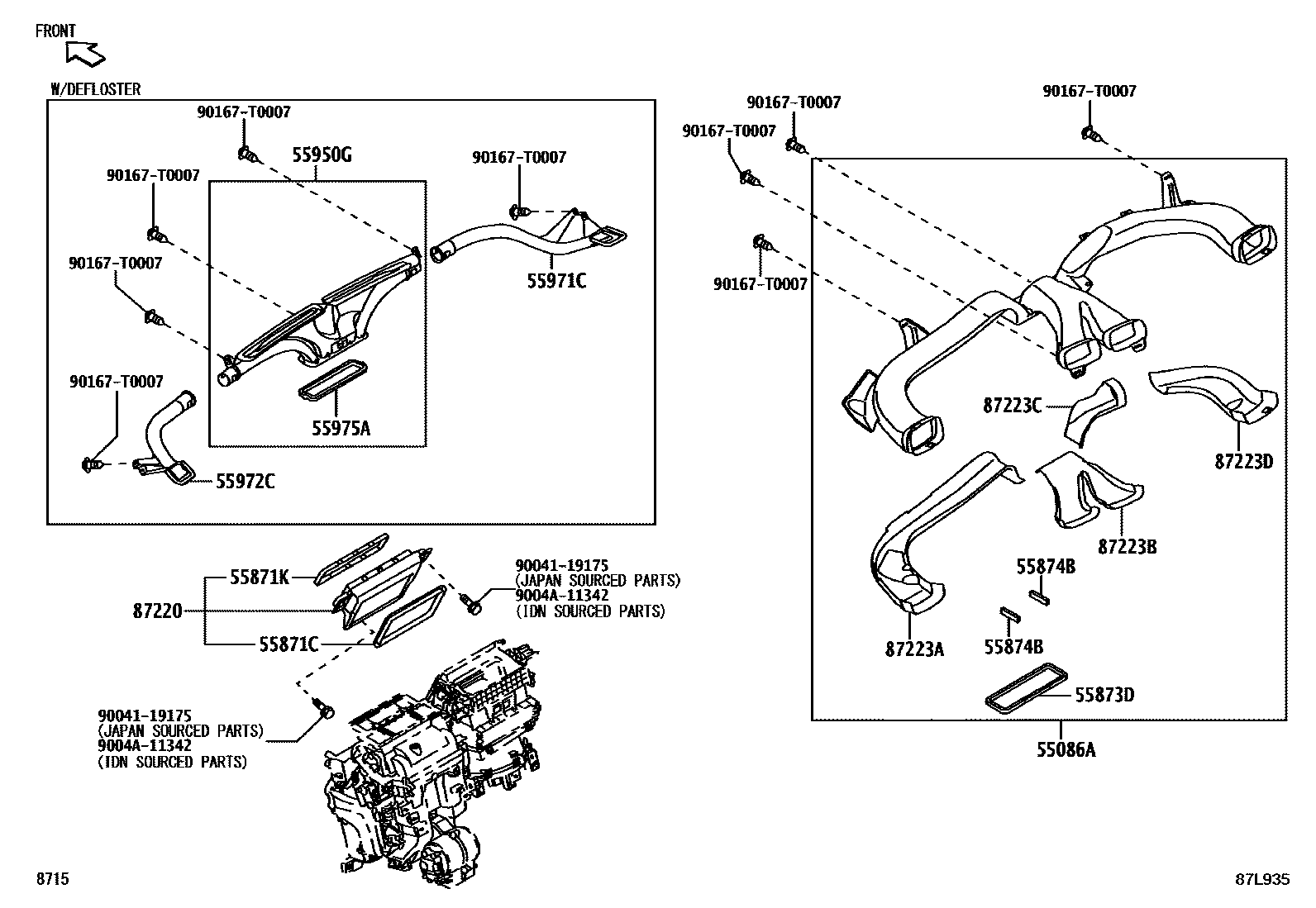 Toyota YARIS 暖风和空调系统 - 控制器和风管 EPC diagram — 87L935
