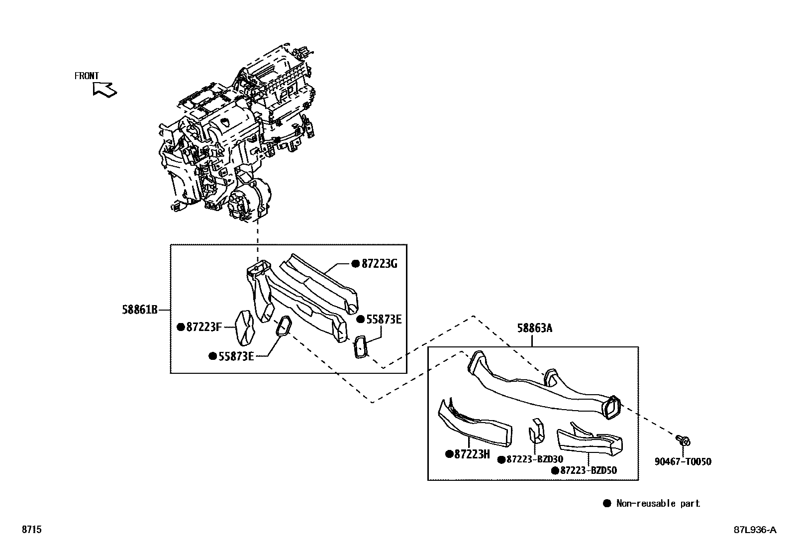 Toyota YARIS 暖风和空调系统 - 控制器和风管 EPC diagram — 87L936A