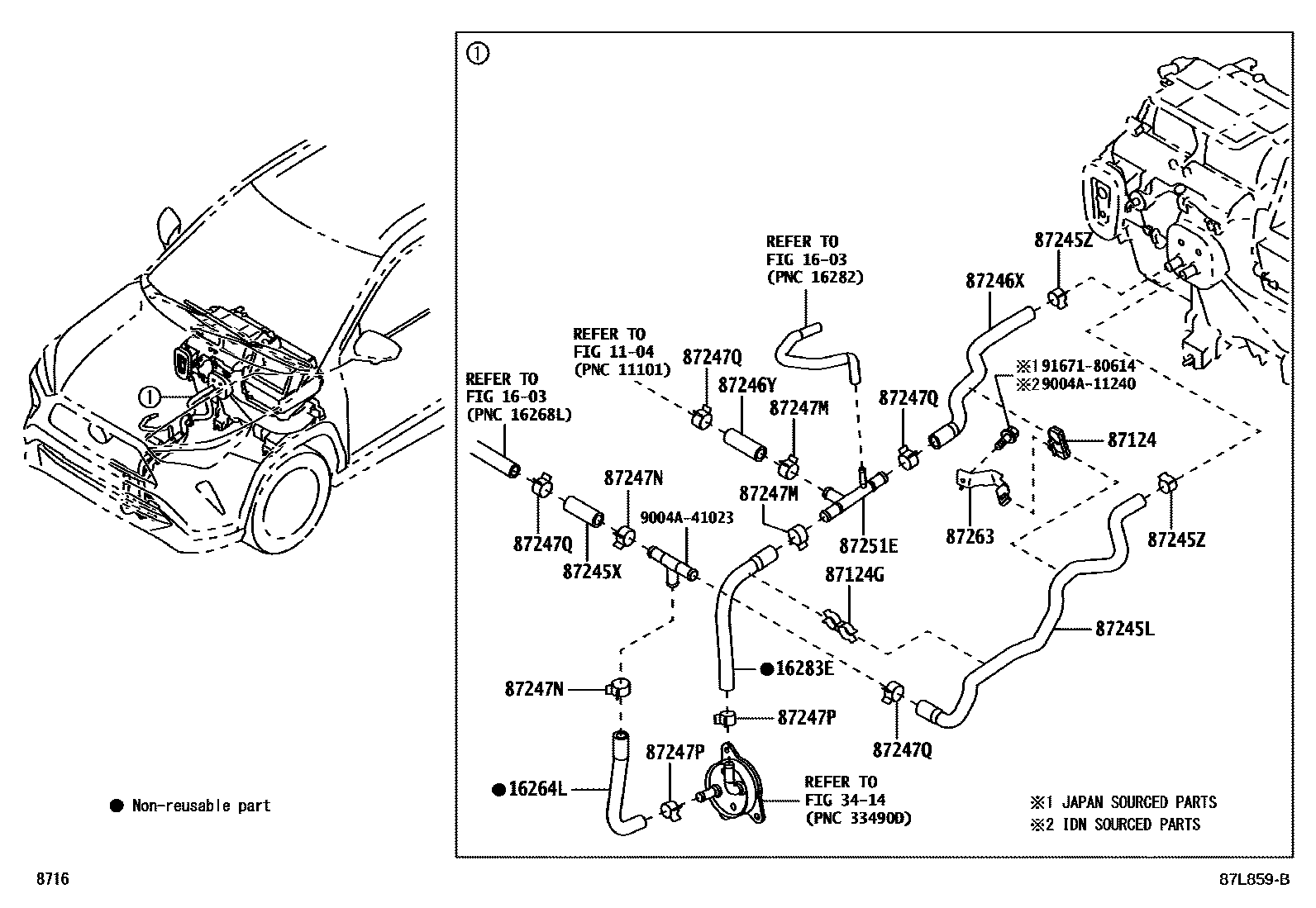Toyota YARIS 暖风和空调系统 - 水管 EPC diagram — 87L859B